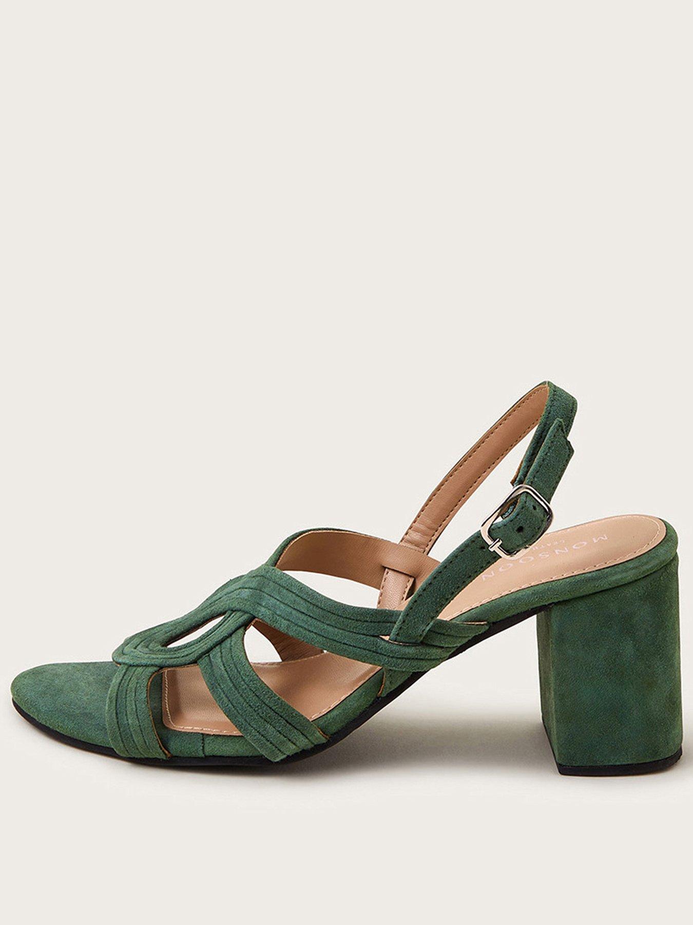 Image 1 of 3 of Monsoon Strappy Suede Block Heels - Olive