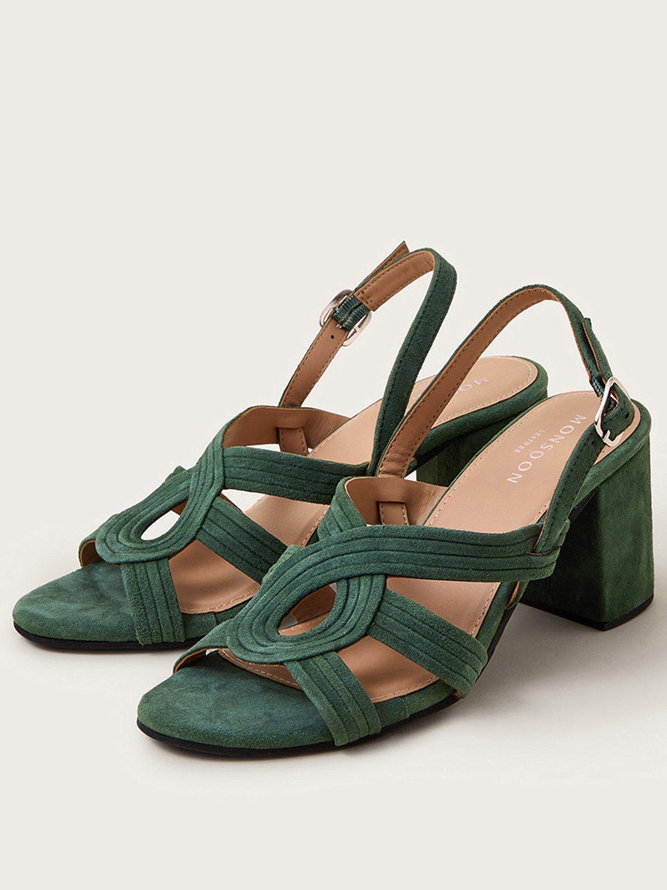 Image 2 of 3 of Monsoon Strappy Suede Block Heels - Olive