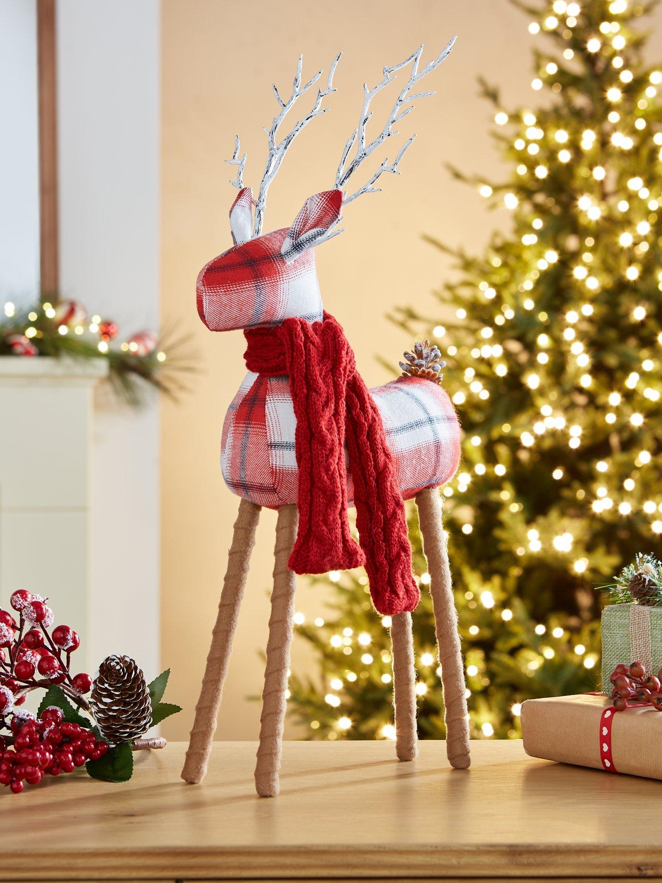 Product photograph of Very Home 38 Cm Tartan Standing Reindeer With Scarf Christmas Decoration from very.co.uk