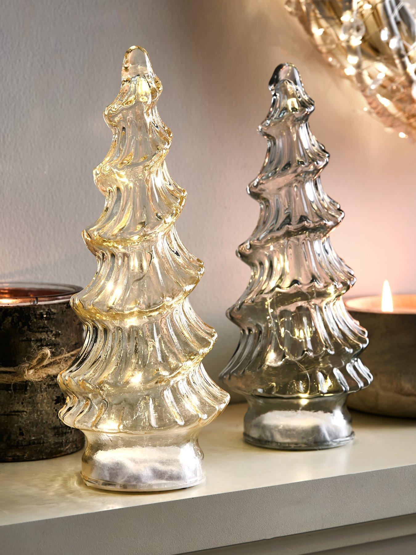 Product photograph of Very Home Set Of 2 Lit Glass Christmas Trees from very.co.uk