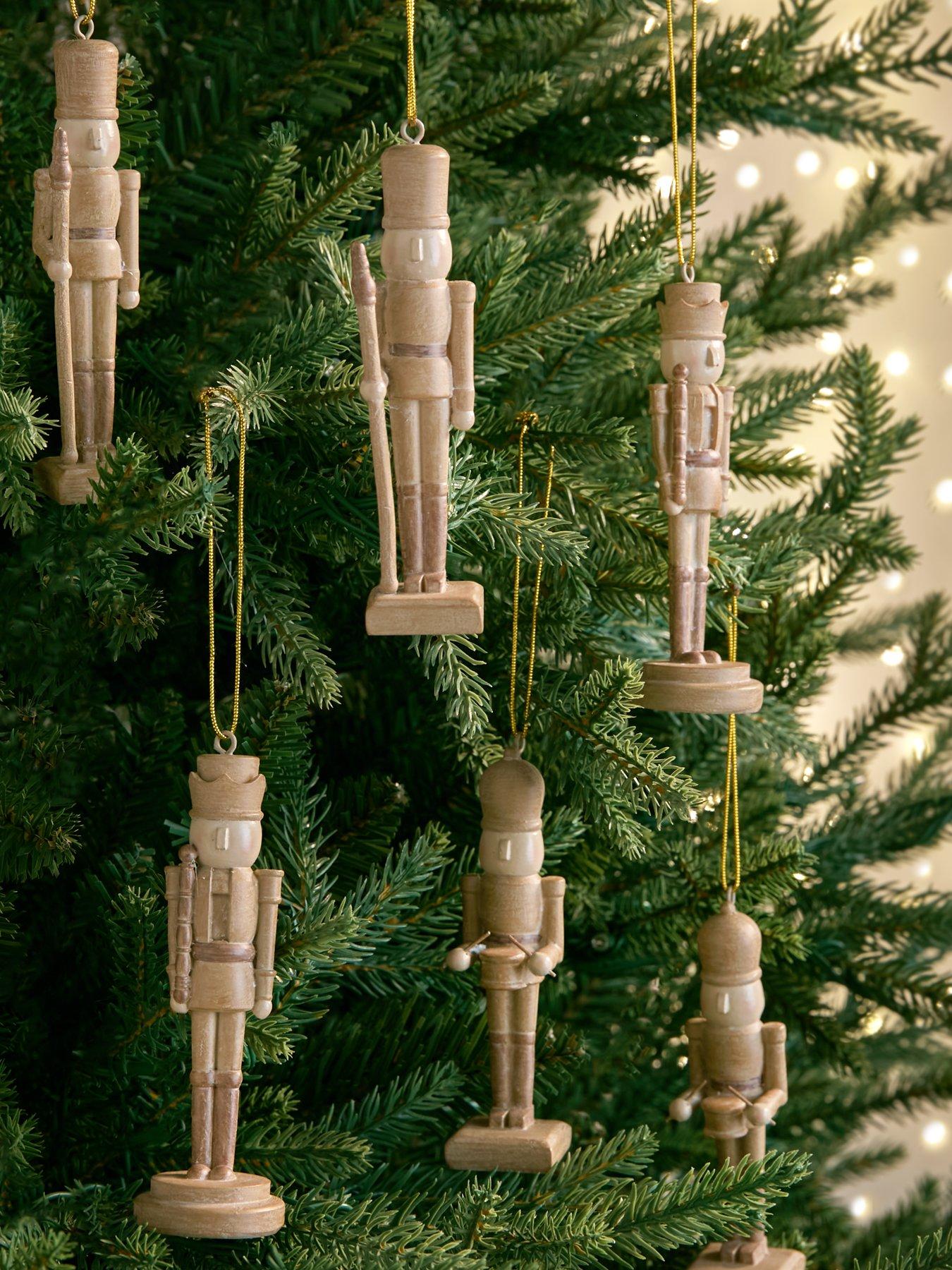 Product photograph of Very Home Set Of 6 Wood-effect Nutcracker Christmas Tree Decorations from very.co.uk