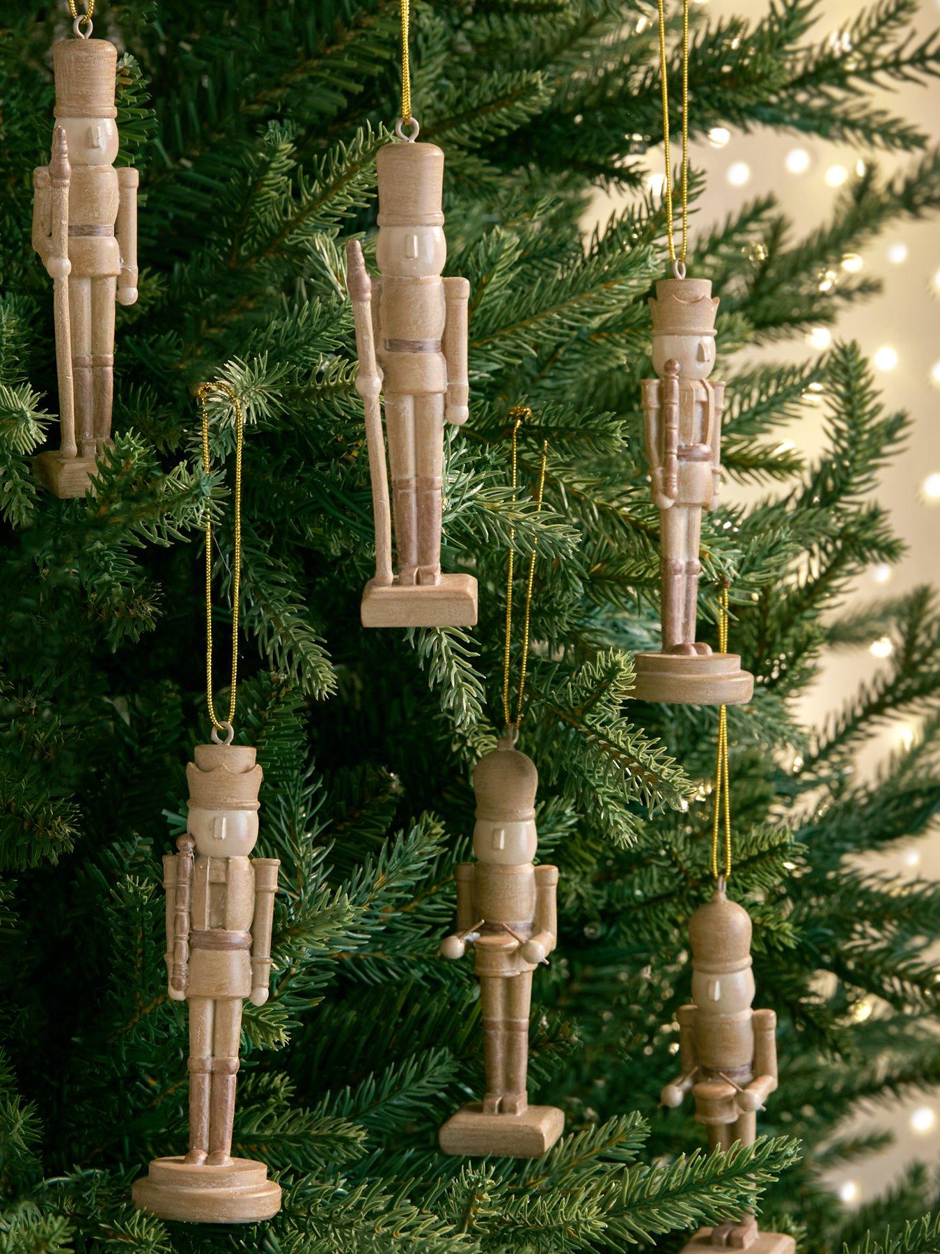 undefined Set of 6 Wood-Effect Nutcracker Christmas Tree Decorations