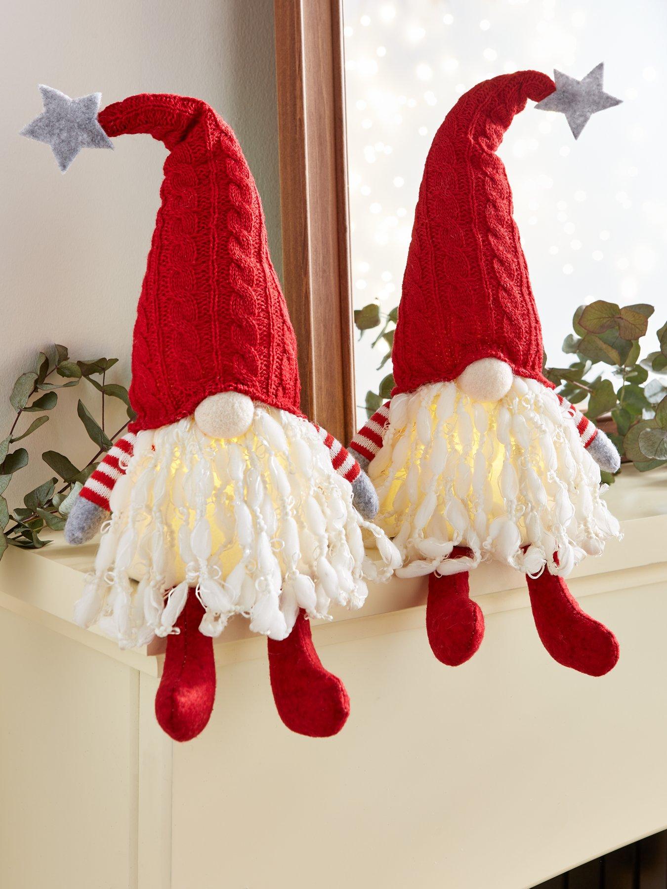 Product photograph of Very Home Set Of 2 Bearded Light Up Santa Gonk Christmas Decorations from very.co.uk