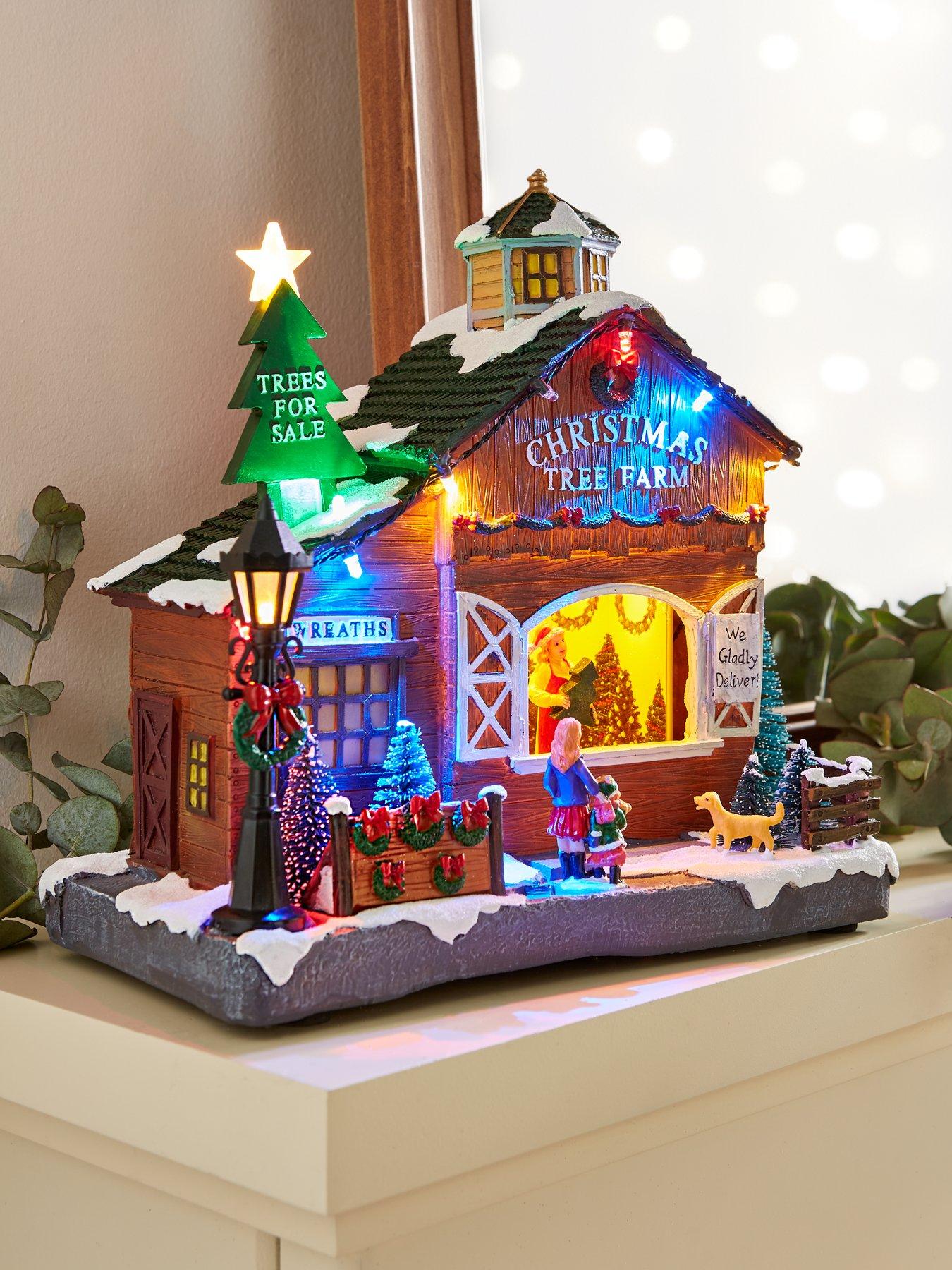 Very Home Christmas Tree Farm Scene with Lights and Music