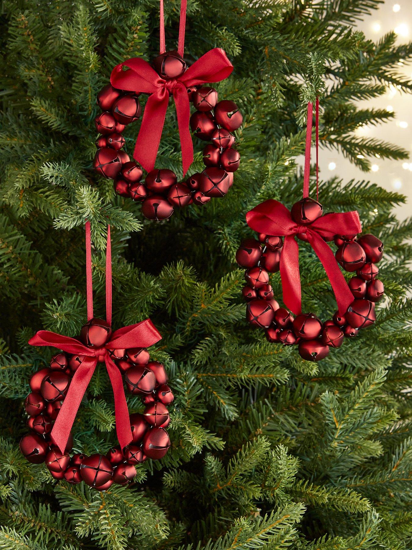 Product photograph of Very Home Set Of 3 Red Bell Wreath Christmas Tree Ornaments from very.co.uk