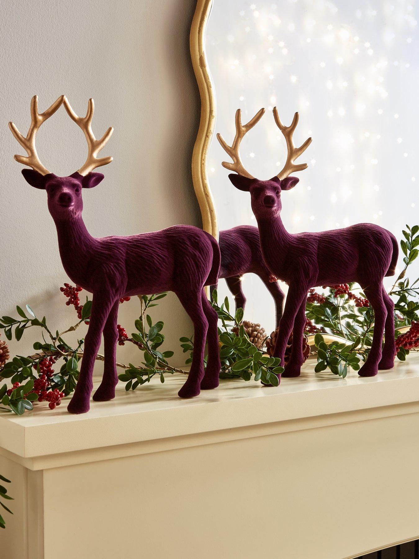 Product photograph of Very Home Set 2 Flocked Stag Christmas Decorations from very.co.uk