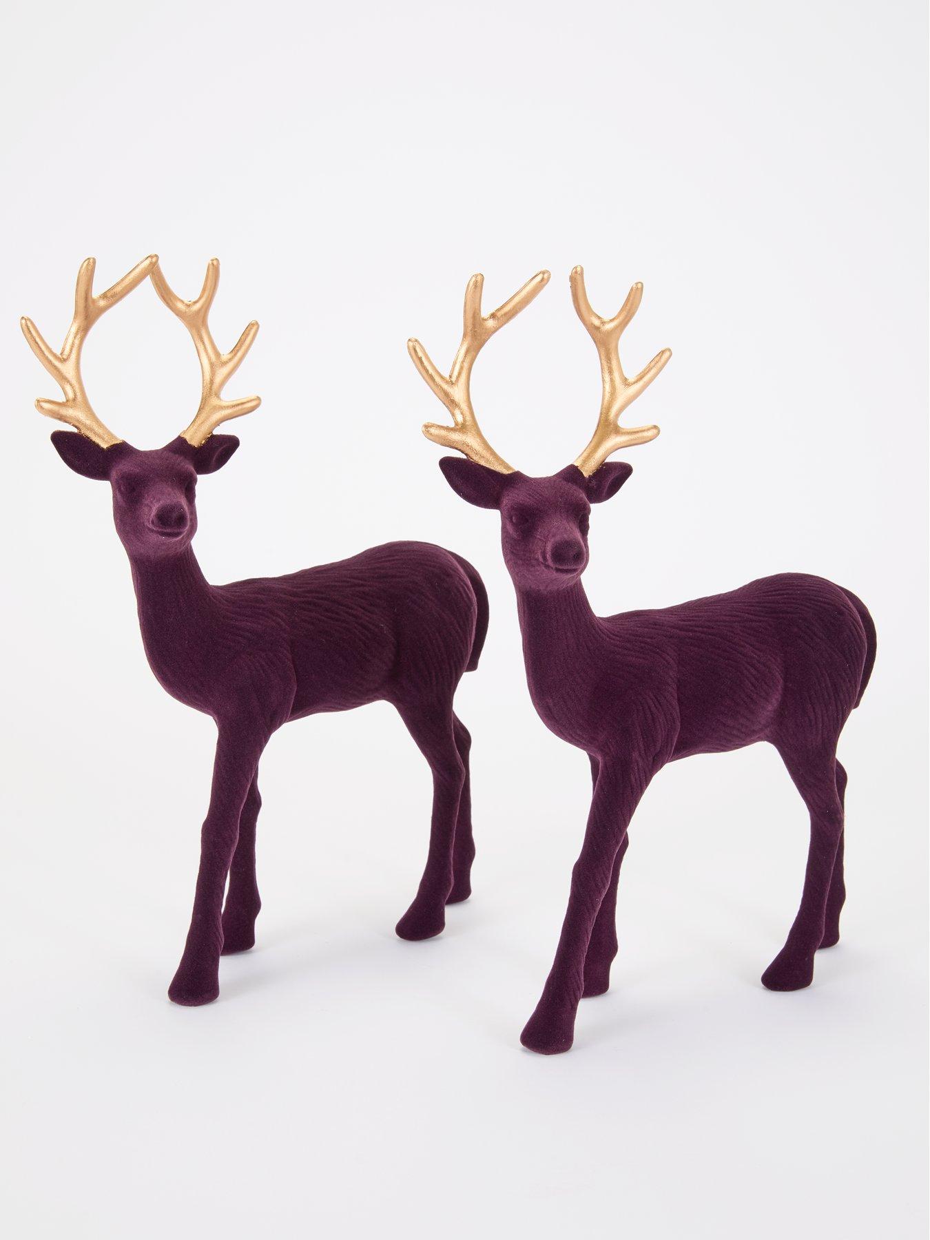 Very Home Set 2 Flocked Stag Christmas Decorations | Very