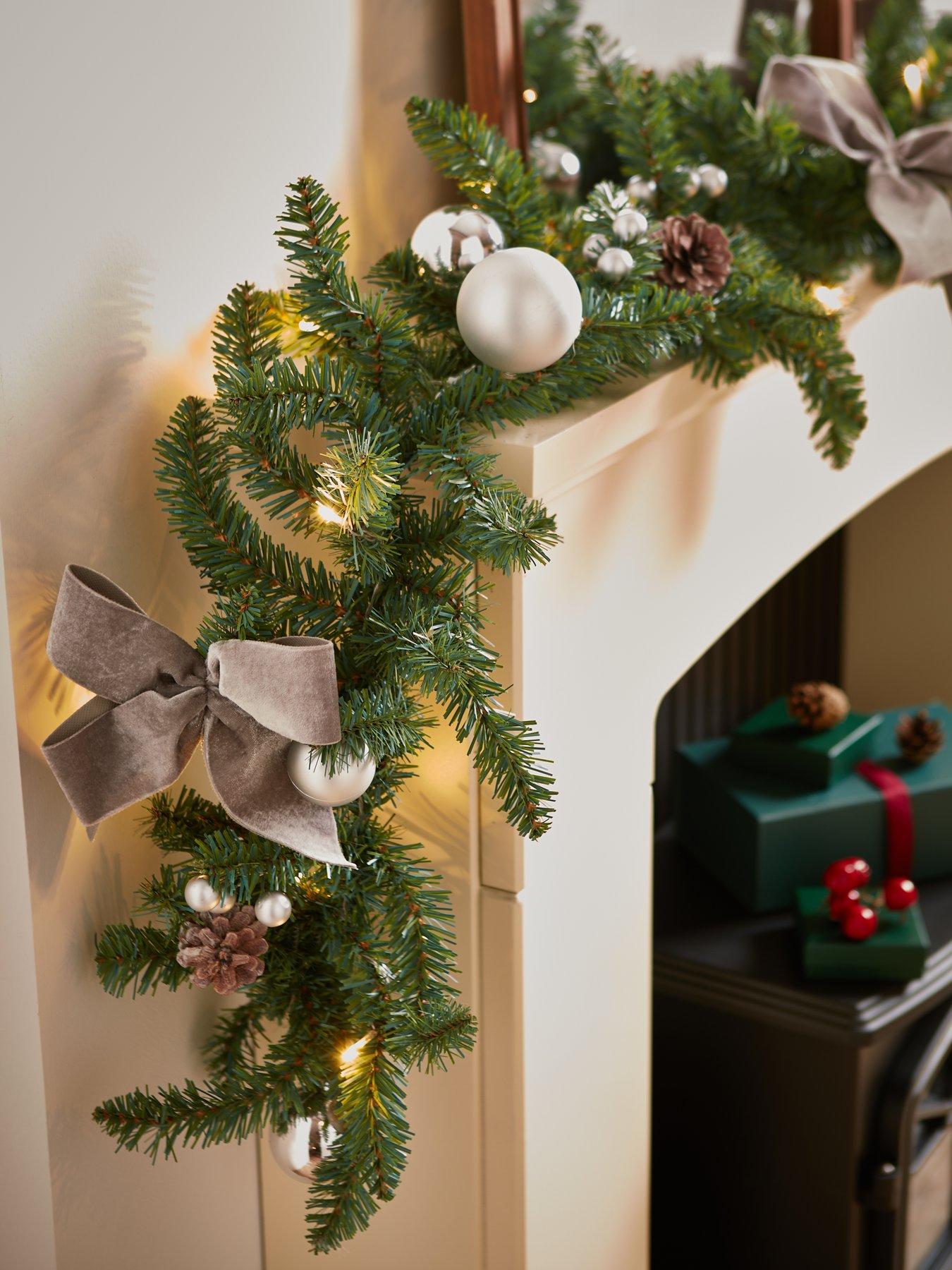 Product photograph of Everyday Bows And Baubles 6ft Pre-lit Christmas Garland from very.co.uk