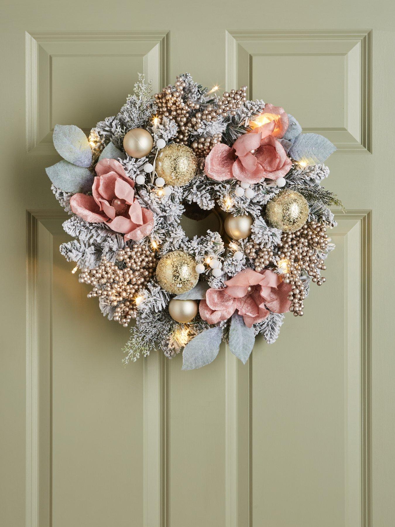 Product photograph of Very Home Winter Rose Lit Christmas Wreath from very.co.uk