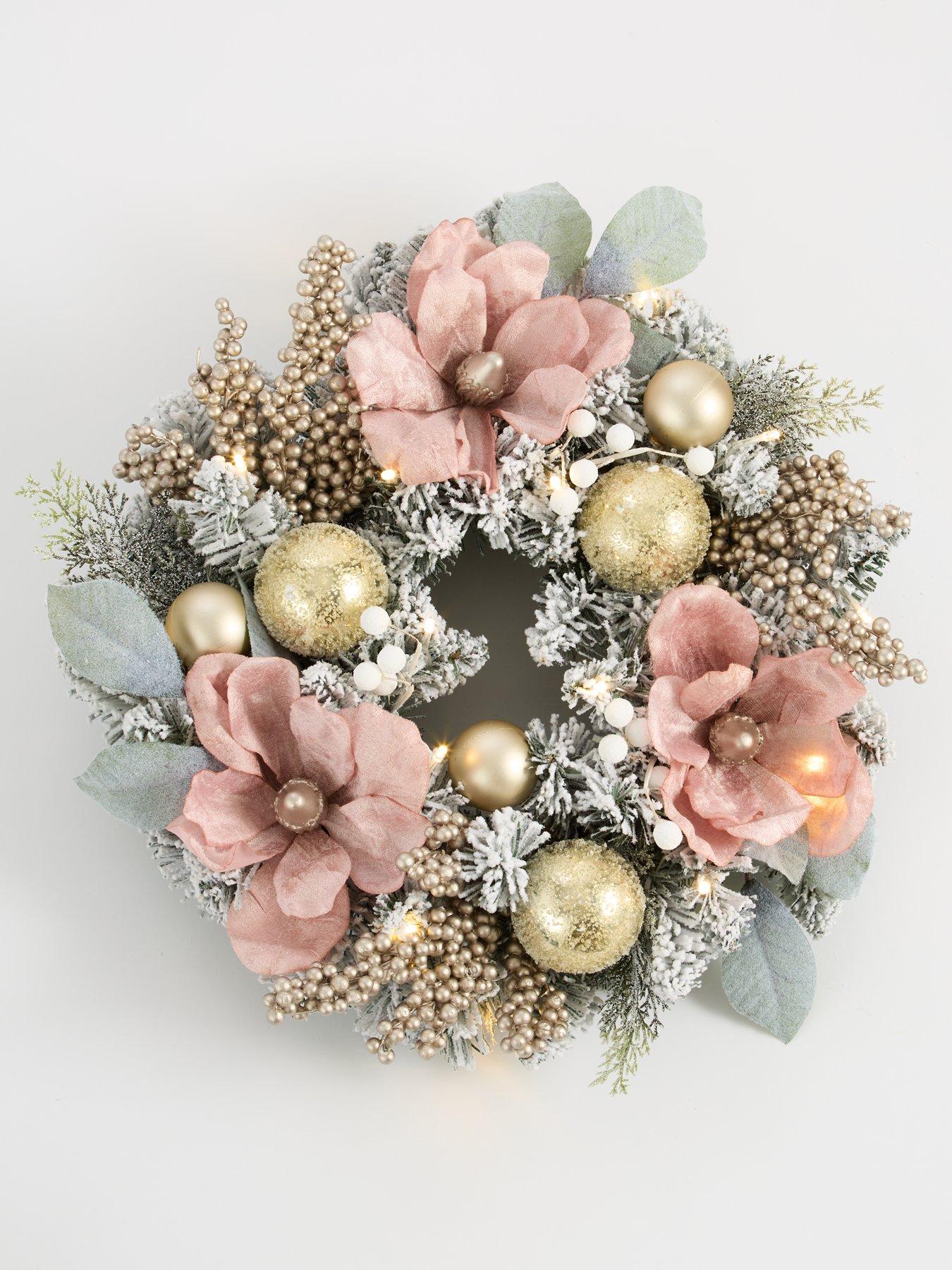 Image 2 of 5 of Very Home Winter Rose Lit Christmas&nbsp;Wreath