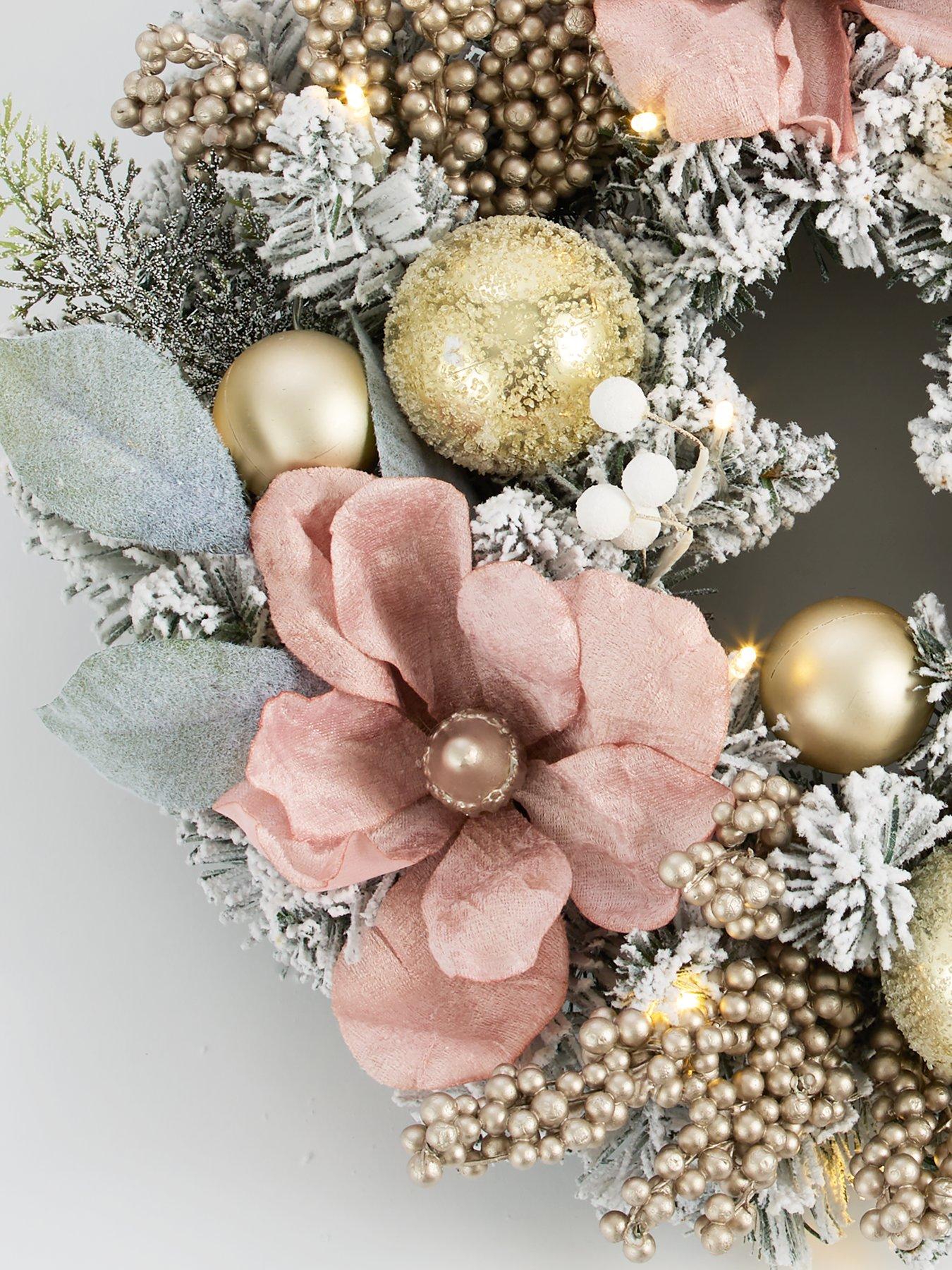 Image 4 of 5 of Very Home Winter Rose Lit Christmas&nbsp;Wreath