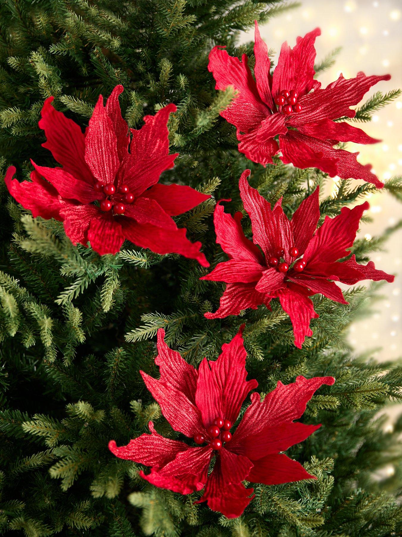 undefined Set of 4 Red Poinsettia Christmas Tree Clips
