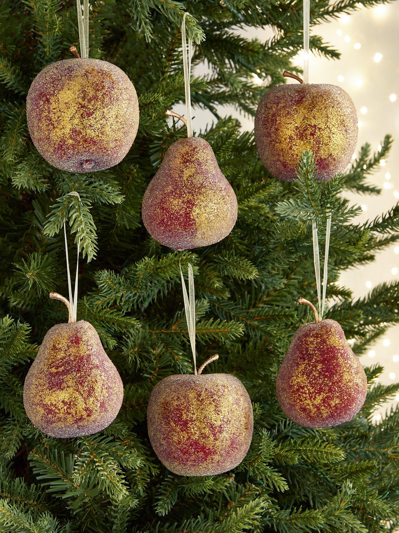 Product photograph of Very Home Set Of 6 Apple And Pear Hanging Christmas Tree Decorations from very.co.uk