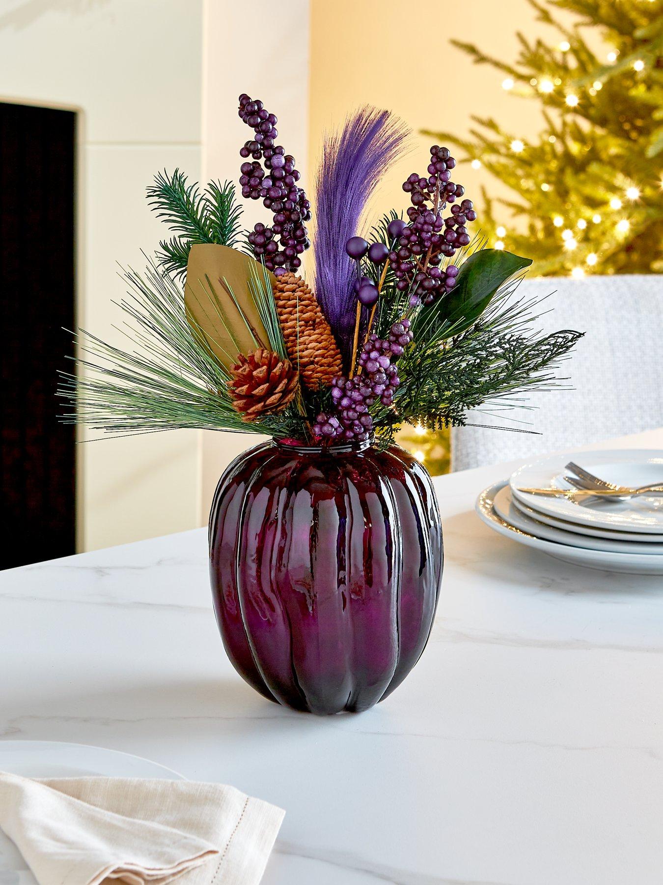 Product photograph of Very Home Foliage Filled Glass Vase Christmas Decoration from very.co.uk