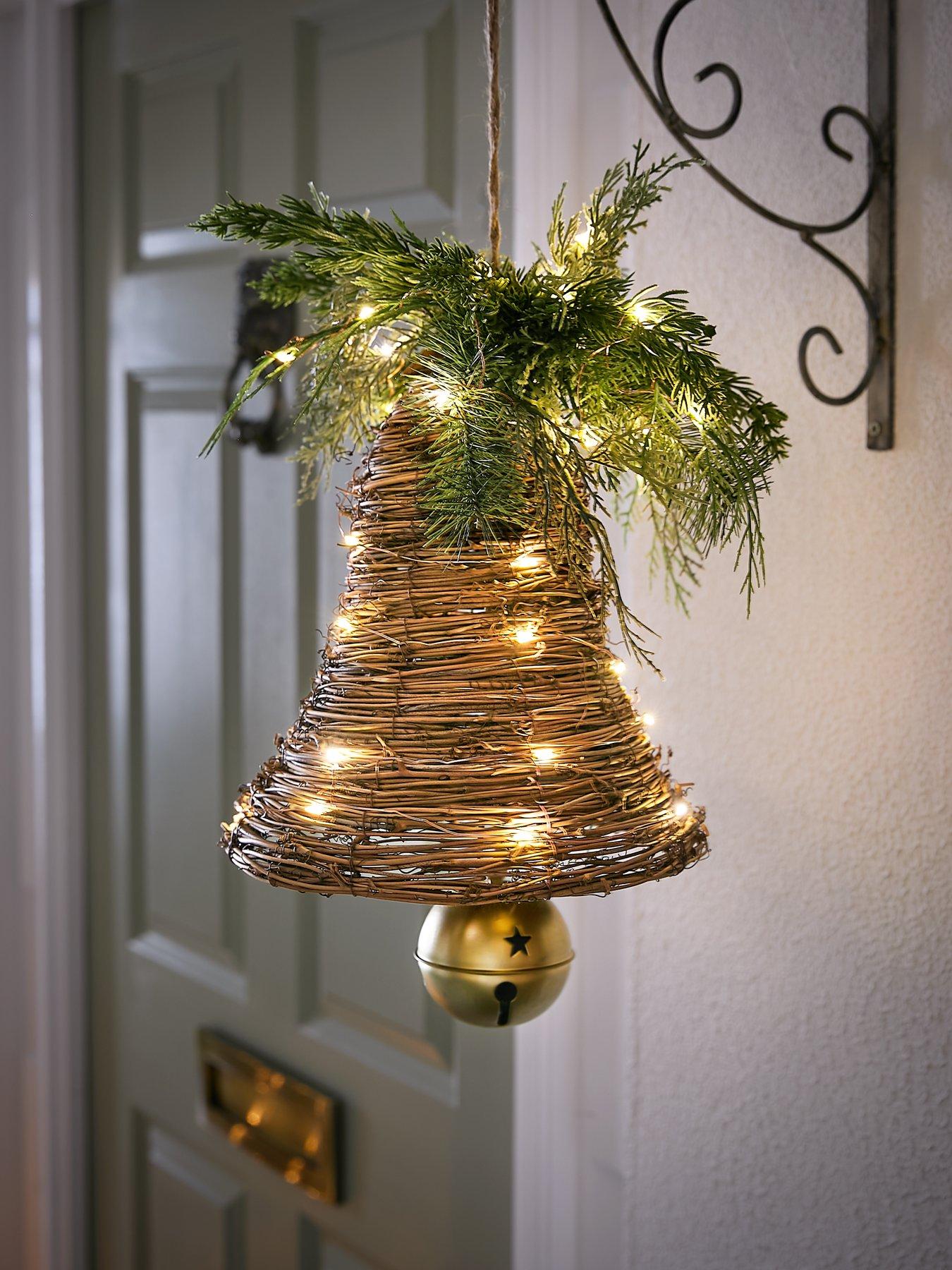 Image 1 of 6 of The Very Collection Rattan Pre Lit Bell with Foliage Christmas Decoration