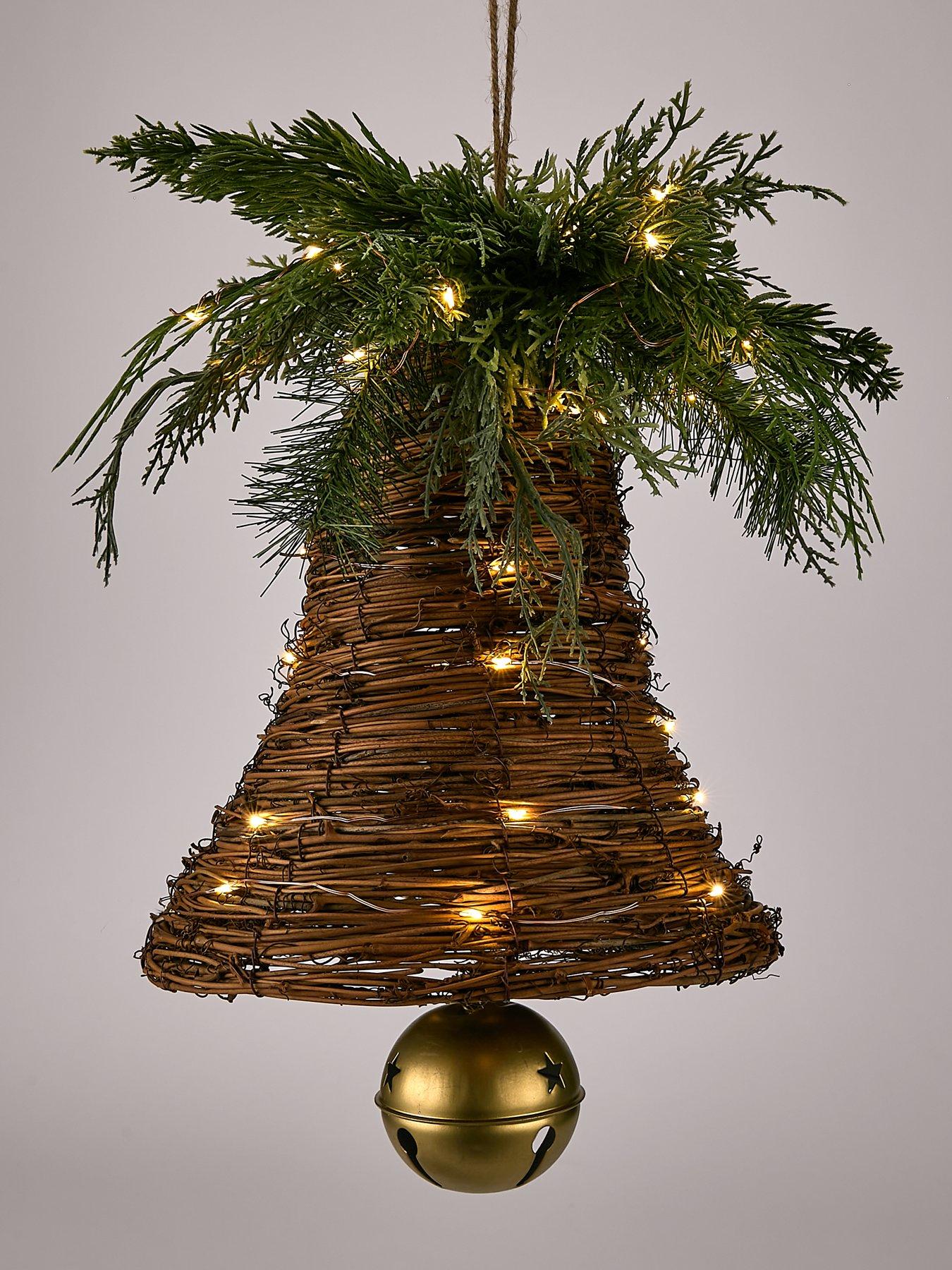 Image 3 of 6 of The Very Collection Rattan Pre Lit Bell with Foliage Christmas Decoration