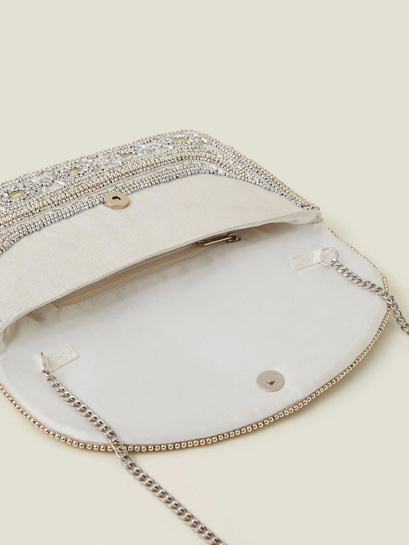 Image 4 of 4 of Accessorize Silver Beaded Flap Clutch