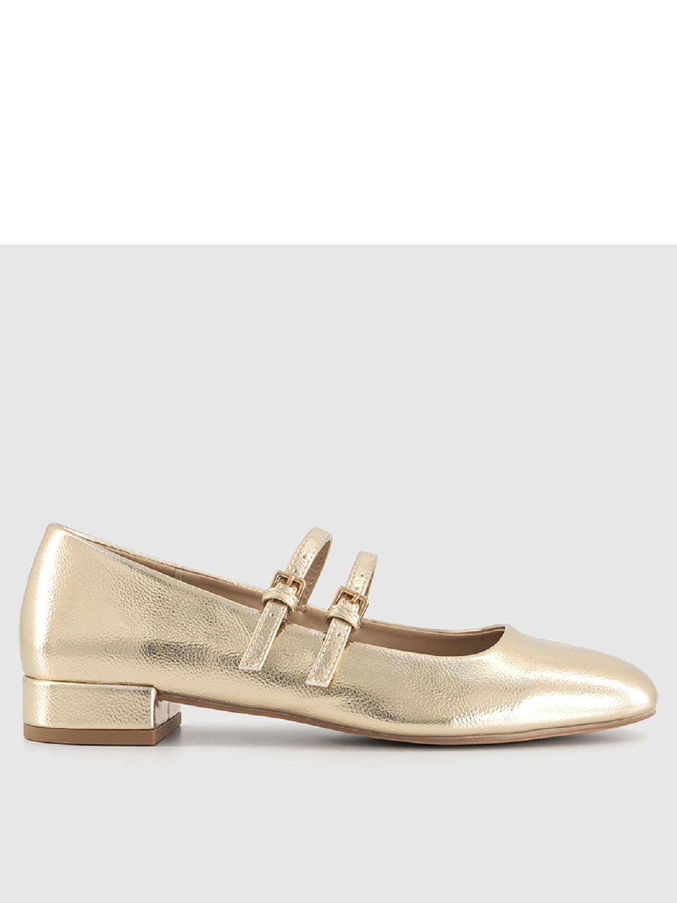 OFFICE Frenchkiss Two Strap Mary Jane Flat Shoe Gold Very