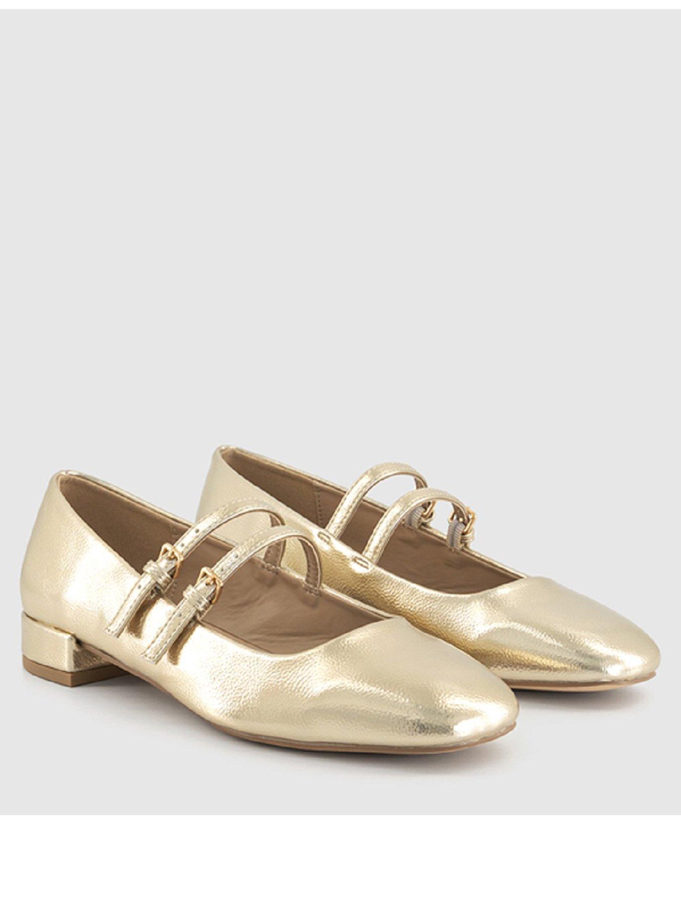 OFFICE Frenchkiss Two Strap Mary Jane Flat Shoe Gold Very