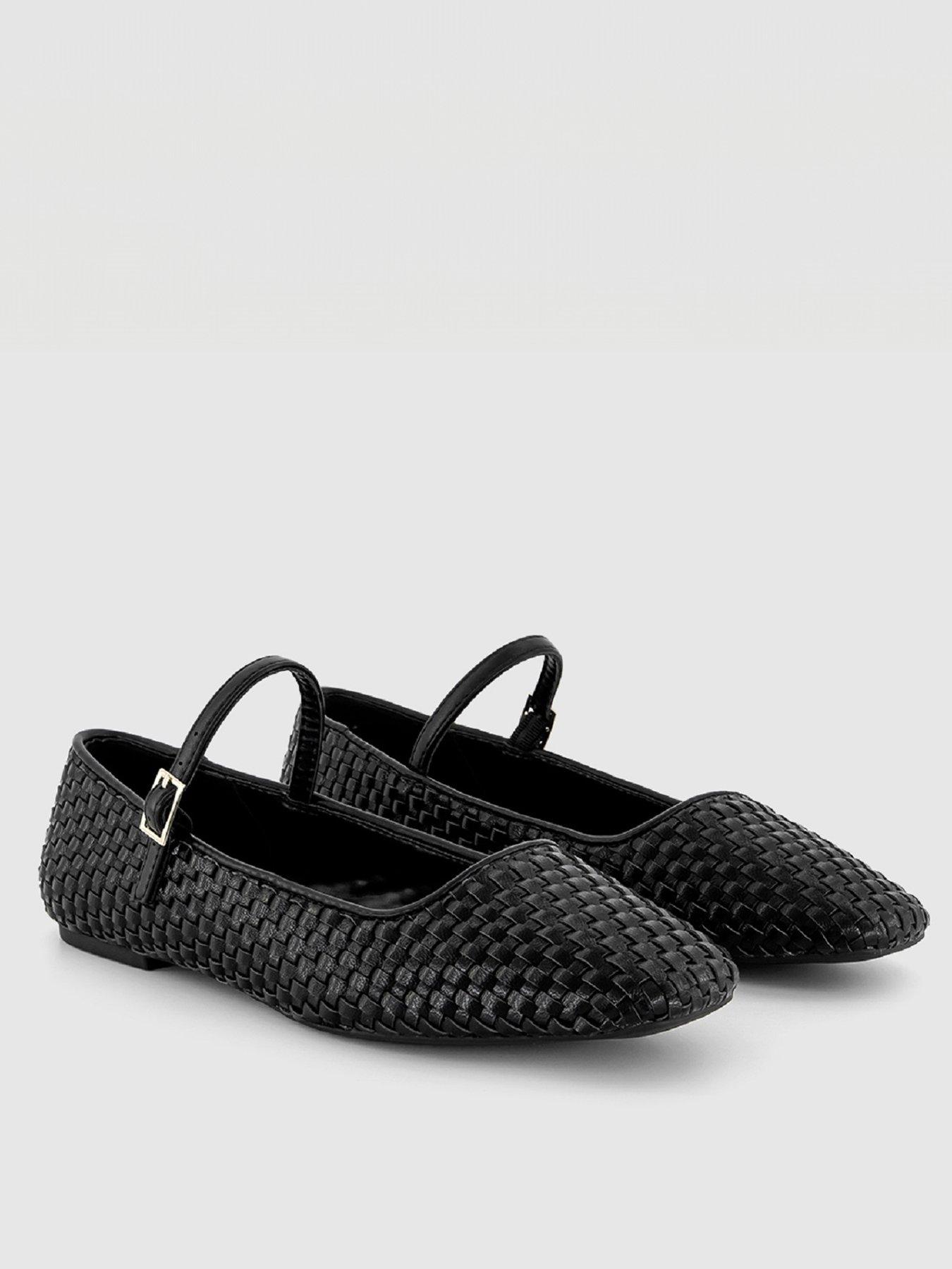 Folk Woven Mary Jane Flat Shoe Black