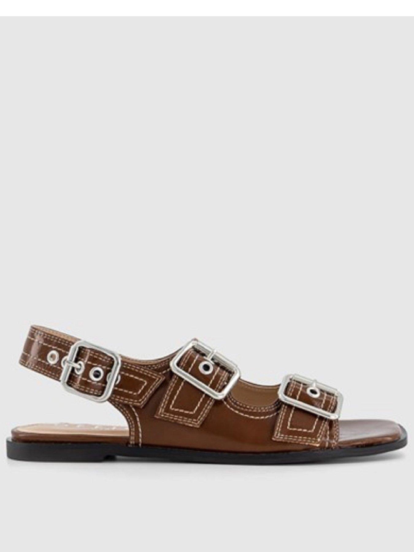 Office Stealth Contrast Stitch Flat Sandal - Brown