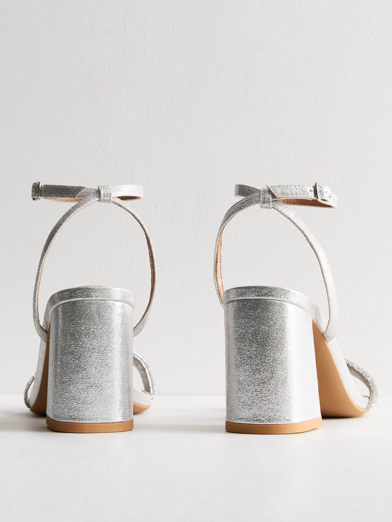Image 3 of 5 of New Look Wide Fit Silver Diamante 2 Part Block Heel Sandals
