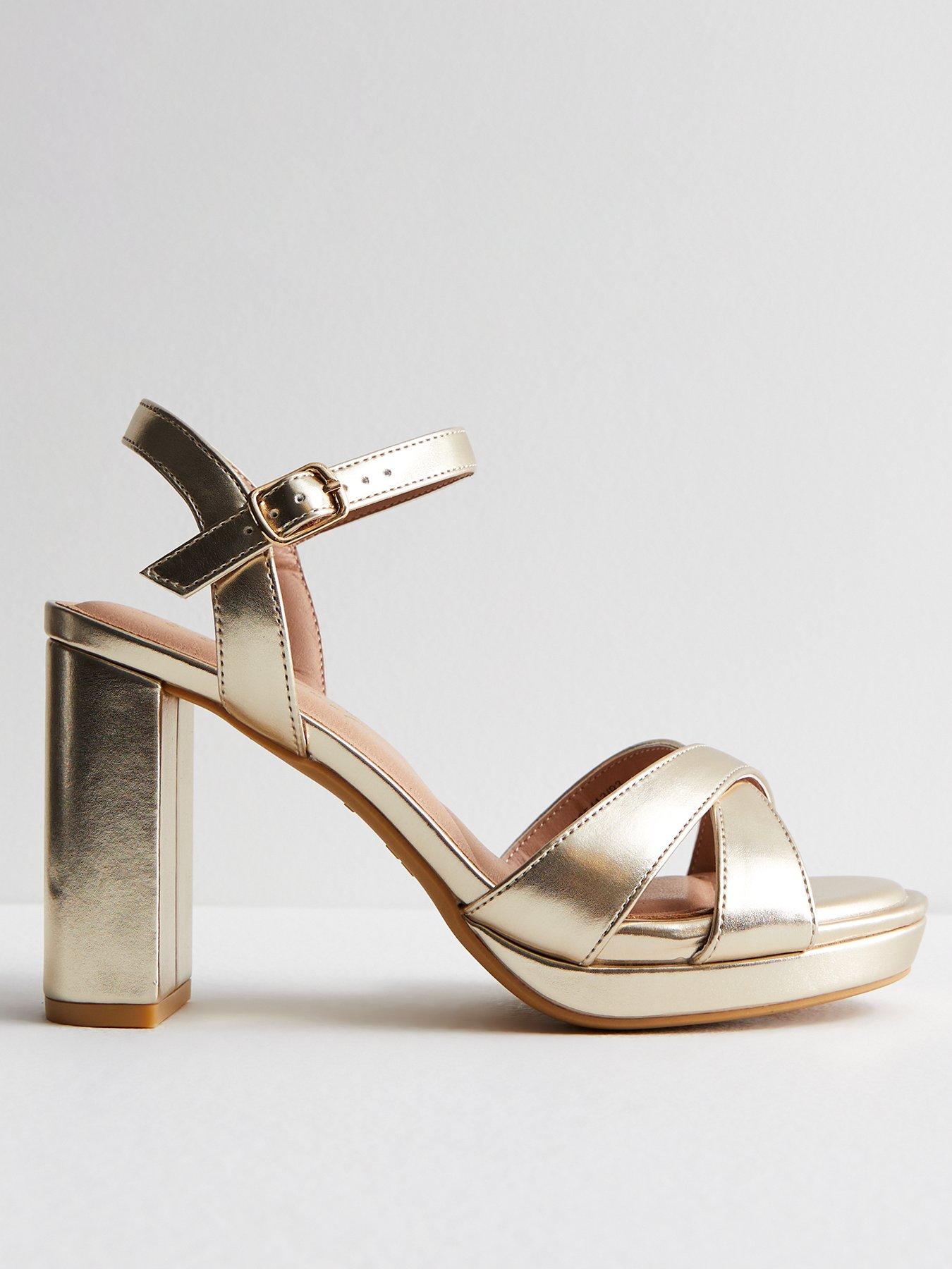New Look Wide Fit Gold Cross Over Platform Block Heel Sandals Very
