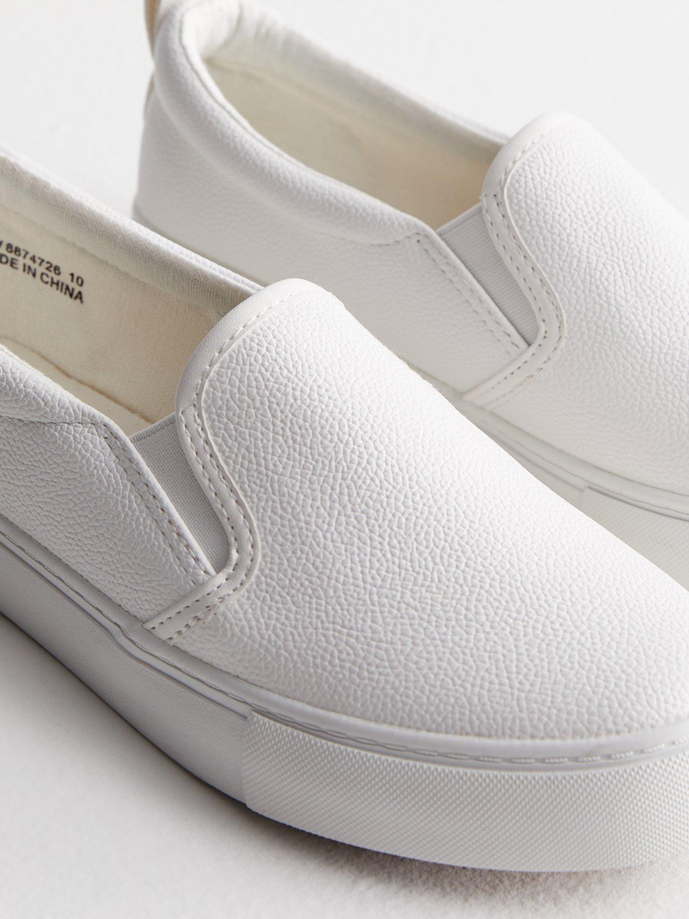 White Leather look Slip On Trainers