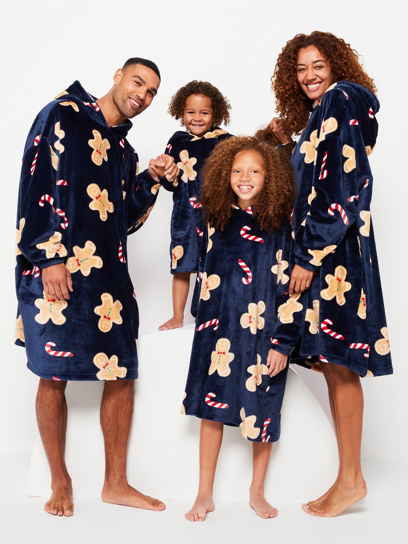 undefined Kids Family Christmas Print Fleece Snuggle Blanket Hoodie- Navy