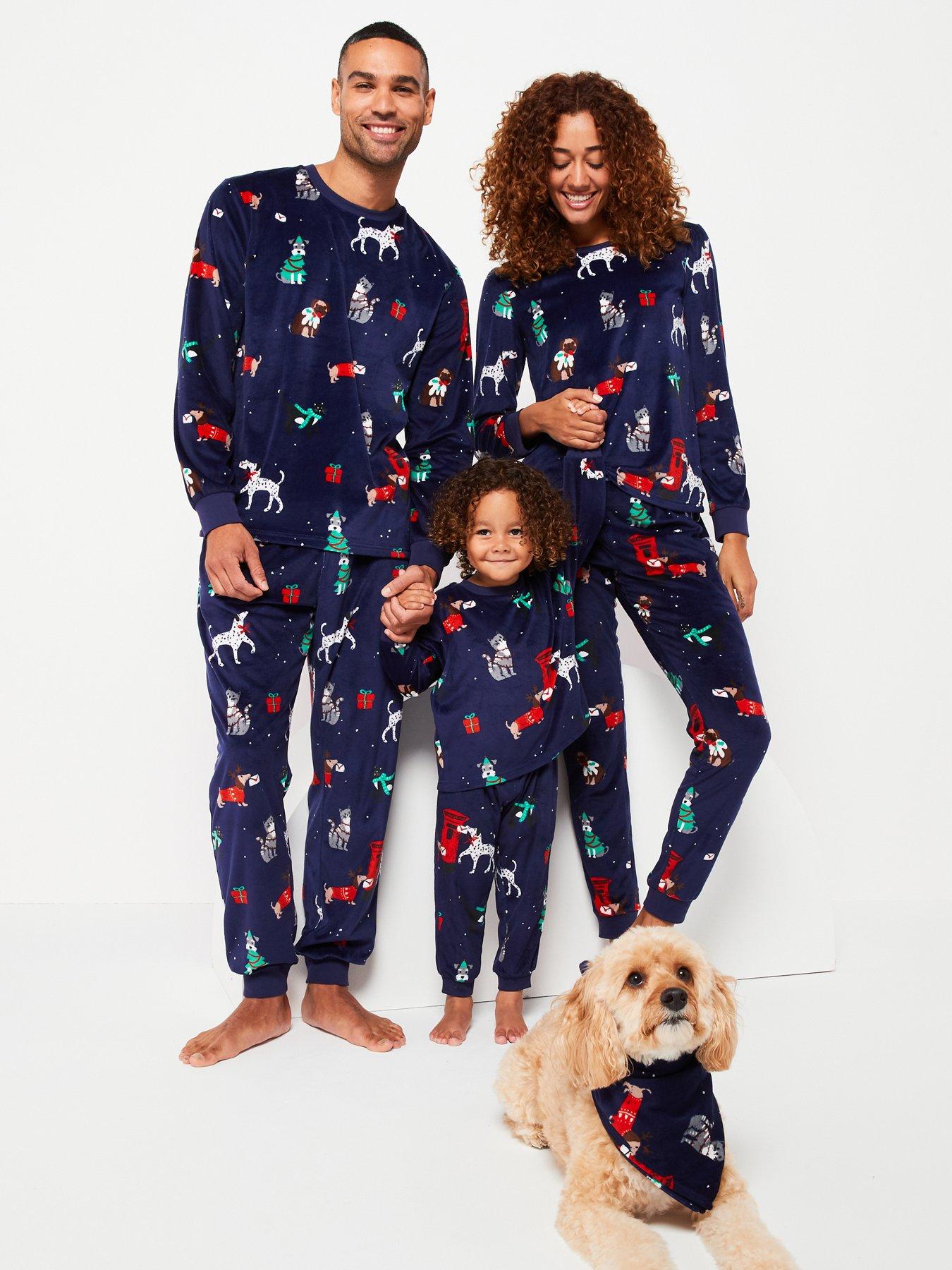 V by Very Womens Family Festive Pets Long Sleeve Top And Slim Jogger Christmas Pjs Navy Very