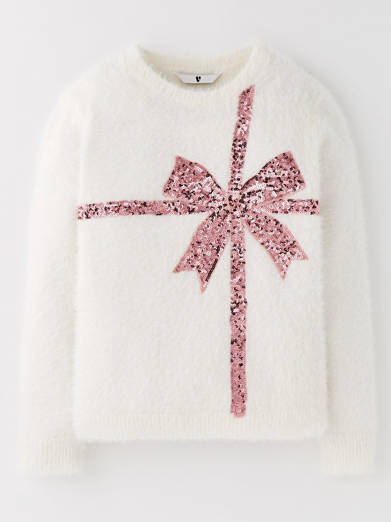 Girls Christmas Present Knitted Jumper White