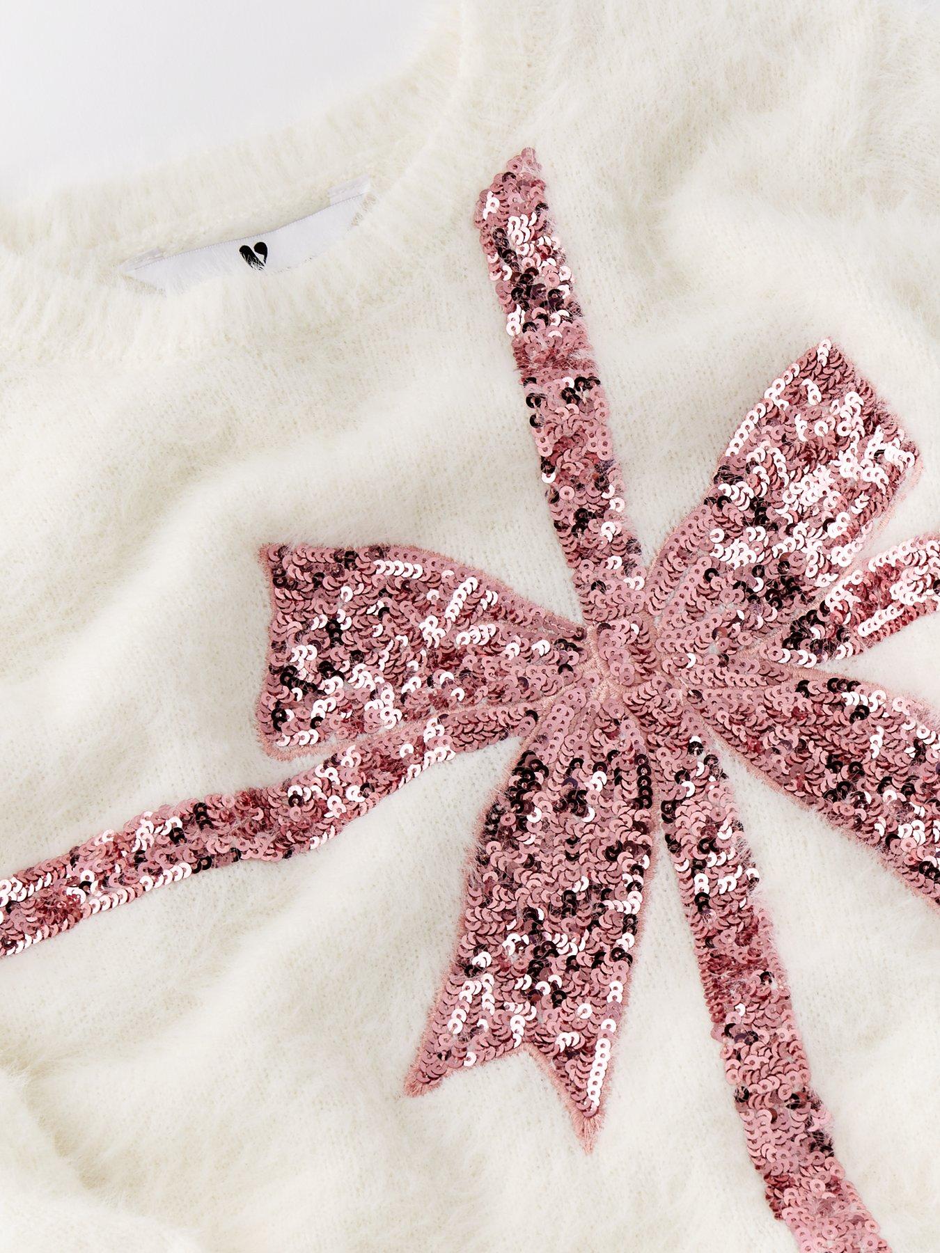 Christmas jumper white with red bow deals