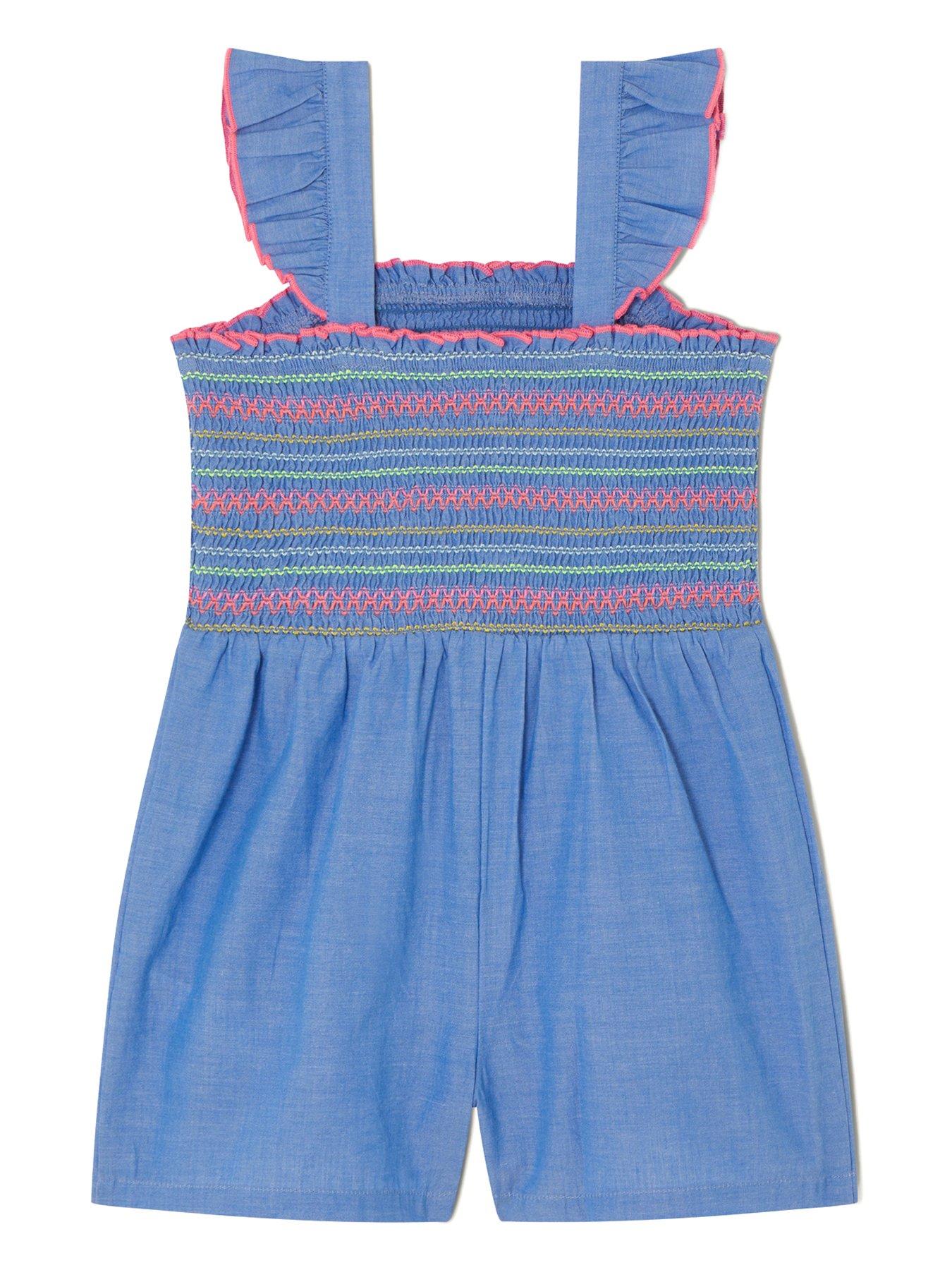 Monsoon Girls Shirred Chambray Playsuit - Blue | Very.co.uk