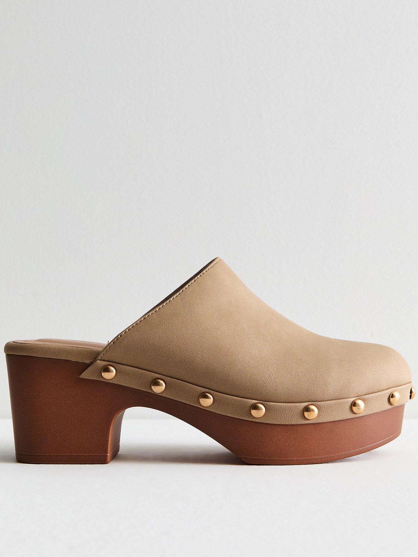 New Look Brown Leather Look Block Heel Clogs Very