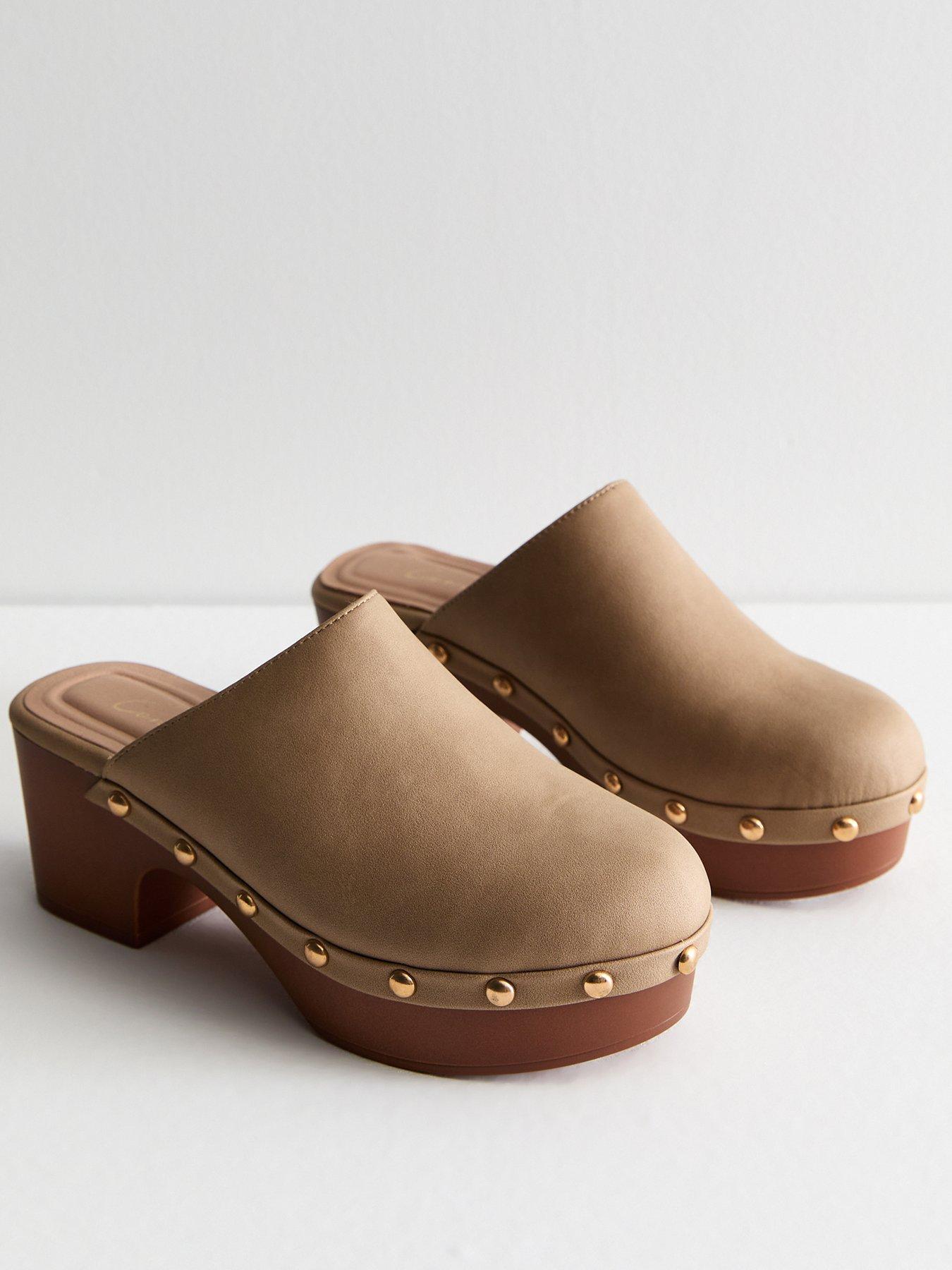 Brown leather clog heels on sale