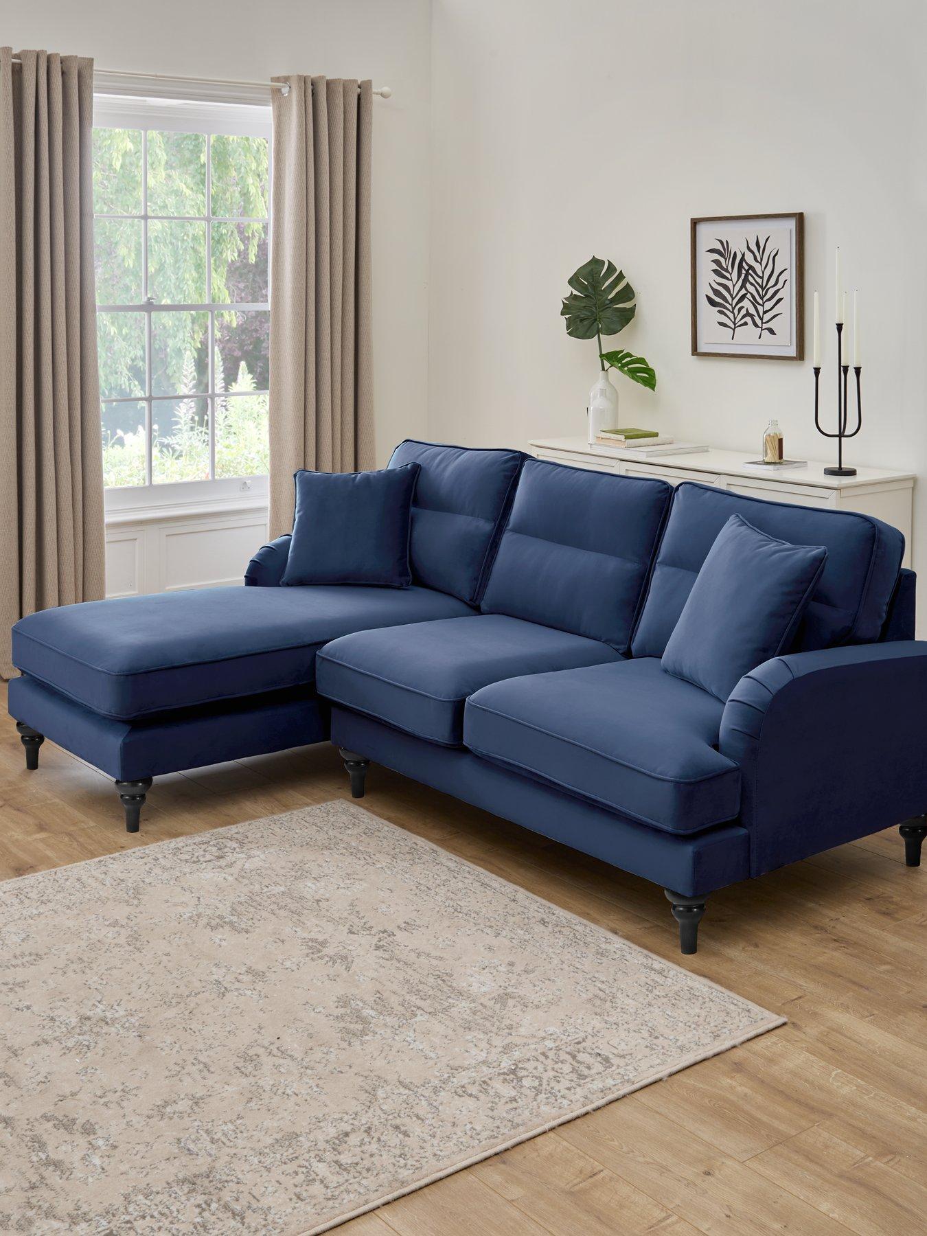 undefined Victoria Left Hand Fabric 3 Seater Chaise Sofa - Navy - FSC® Certified