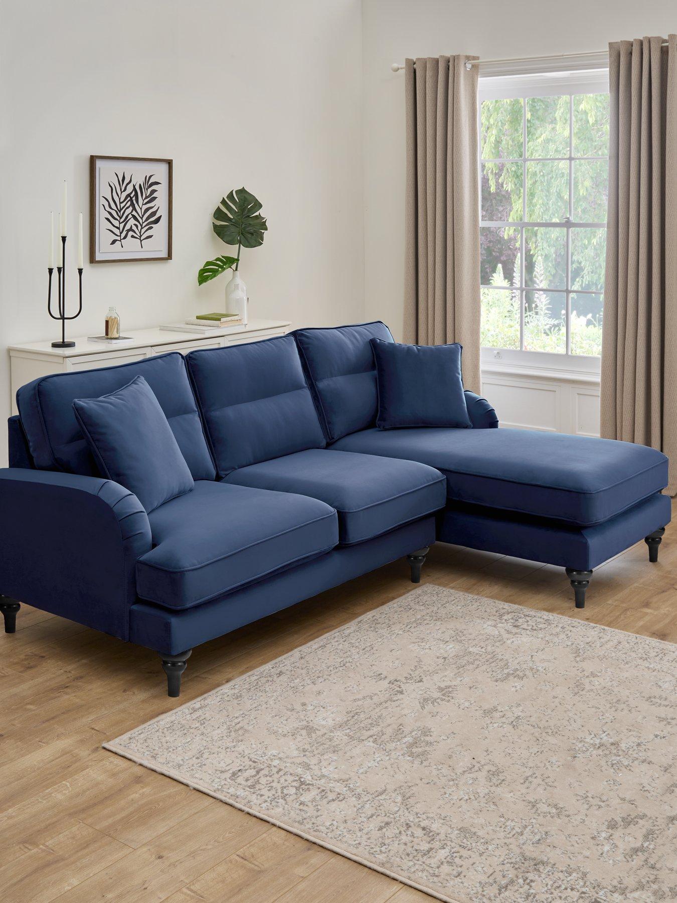 Very Home Victoria Right Hand Fabric 3 Seater Chaise Sofa - Navy - FSC® Certified