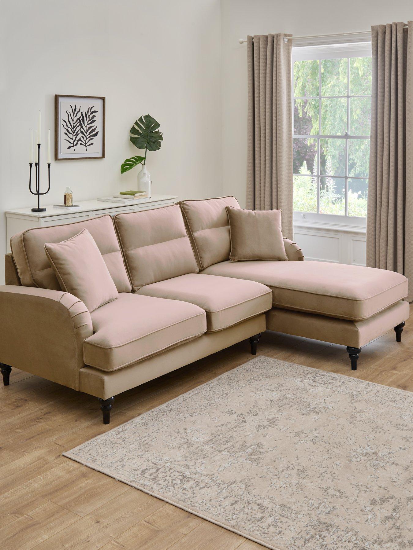 Very Home Victoria Right Hand Fabric 3 Seater Chaise Sofa - Mink - FSC® Certified