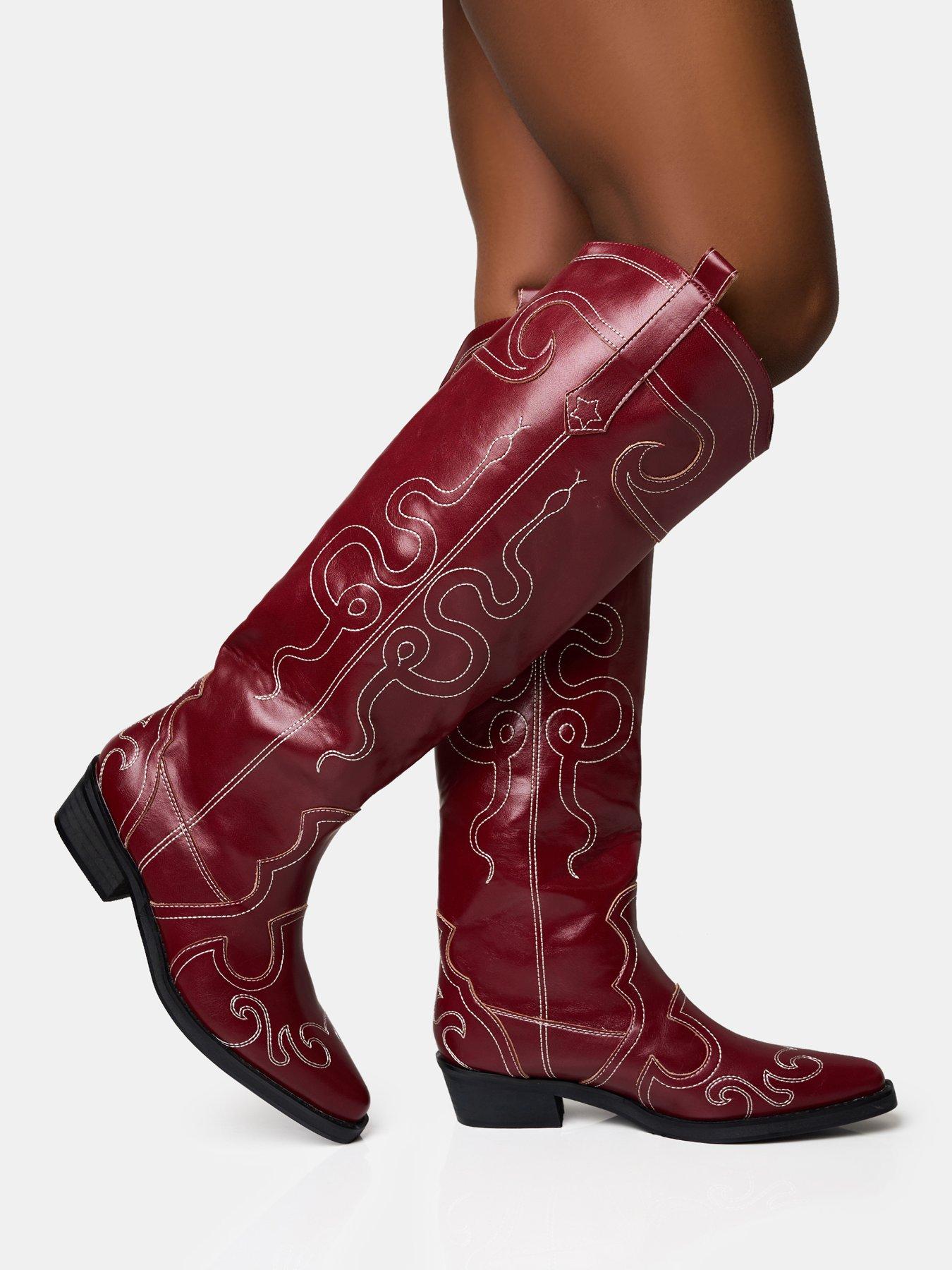 Public Desire Serpentine Western Boots Dark Red Very