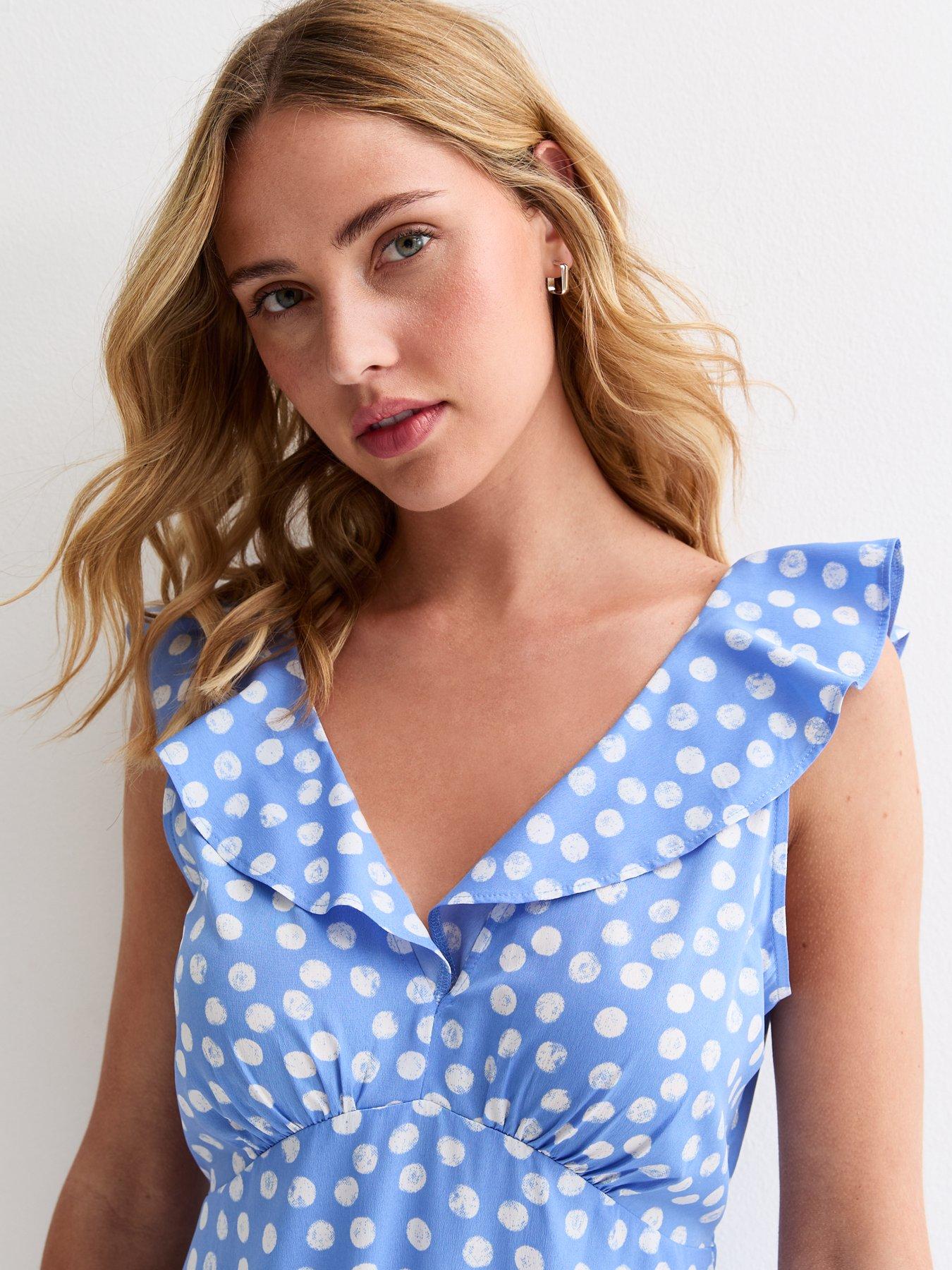 Polka dot frill midi dress sale