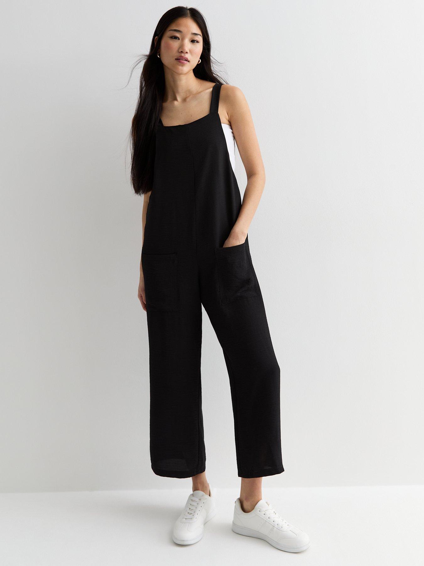 New Look Black Herringbone Strappy Wide Leg Jumpsuit Very