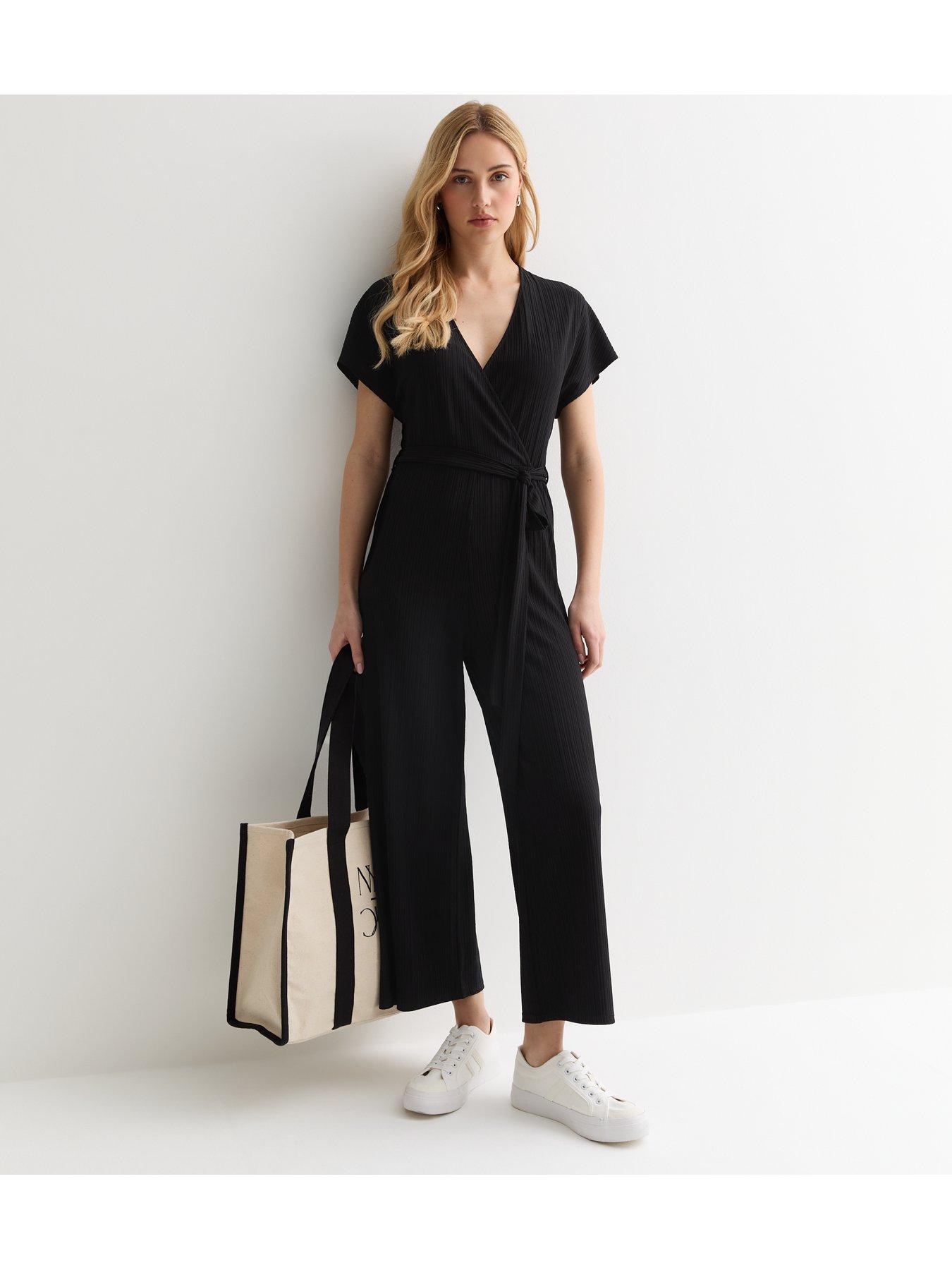 Black ribbed jumpsuit new look clearance