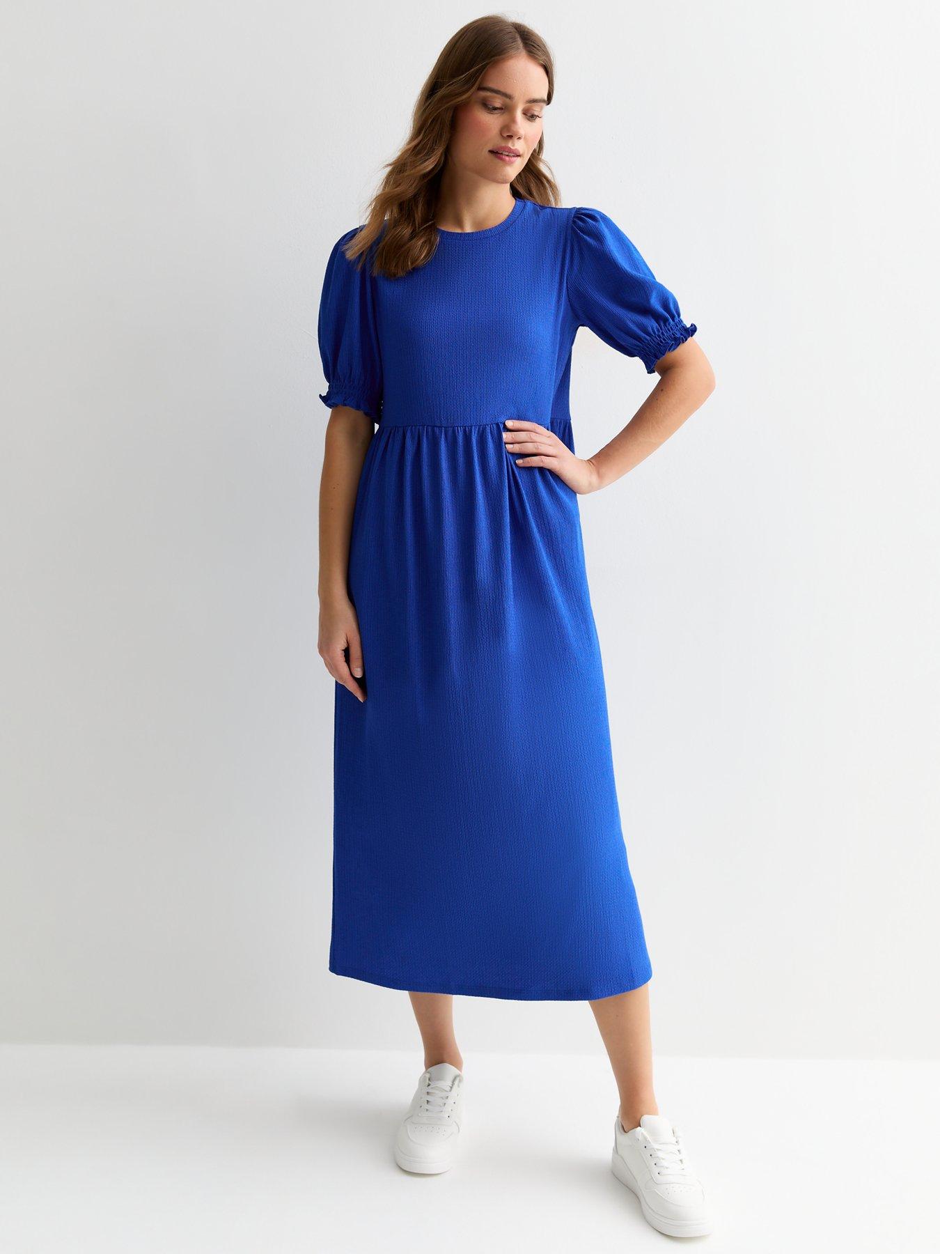 New Look Blue Crinkle Short Sleeve Midi Smock Dress | Very.co.uk