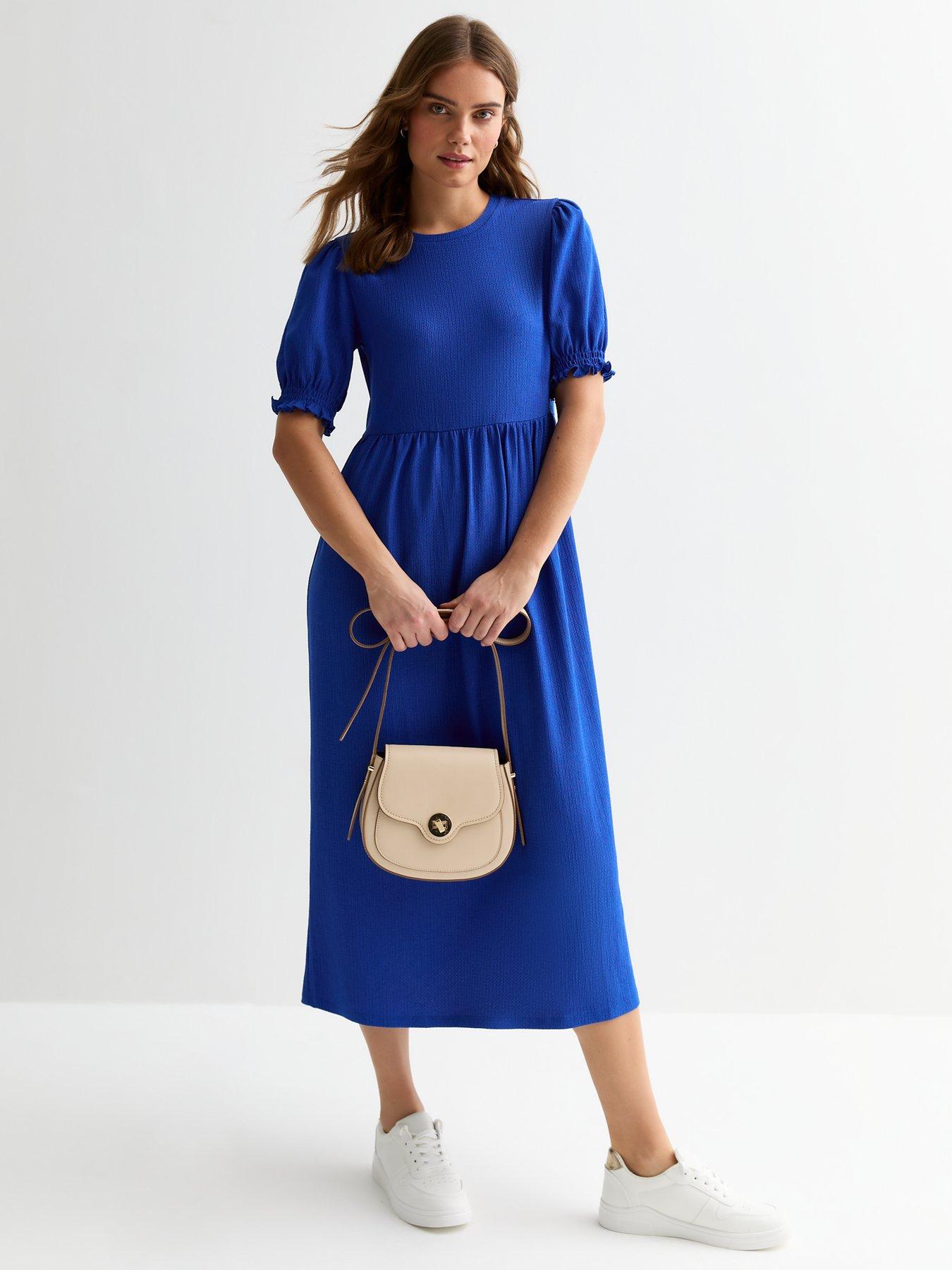 New Look Blue Crinkle Short Sleeve Midi Smock Dress | Very.co.uk