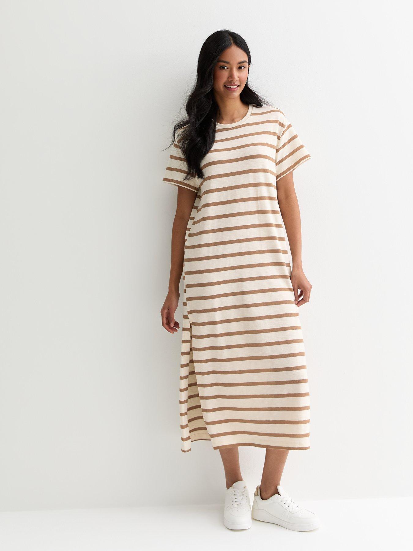 New Look Off White Stripe Oversized Midi T shirt Dress Very