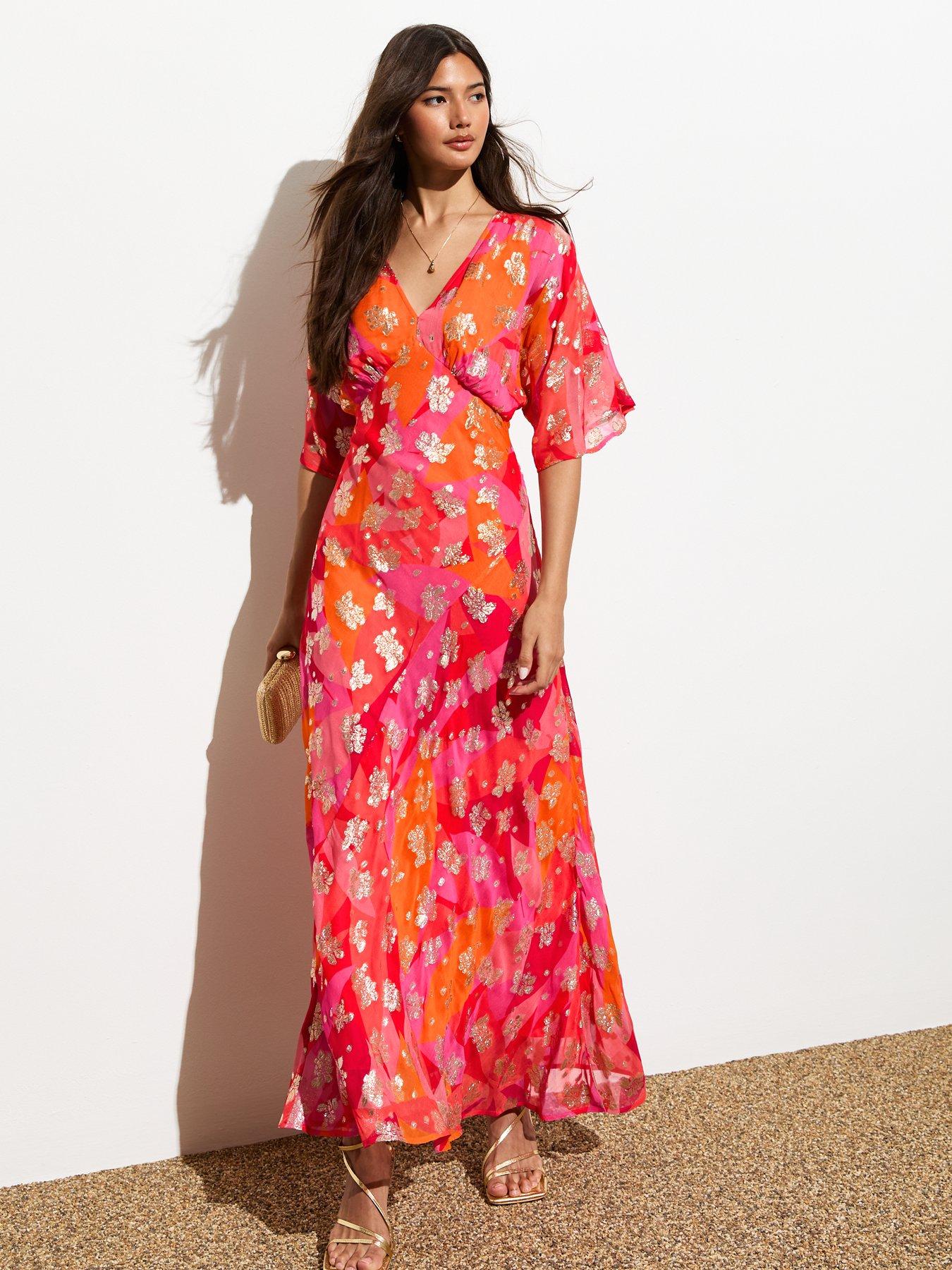 New Look Orange Gold Floral Print Maxi Dress Very