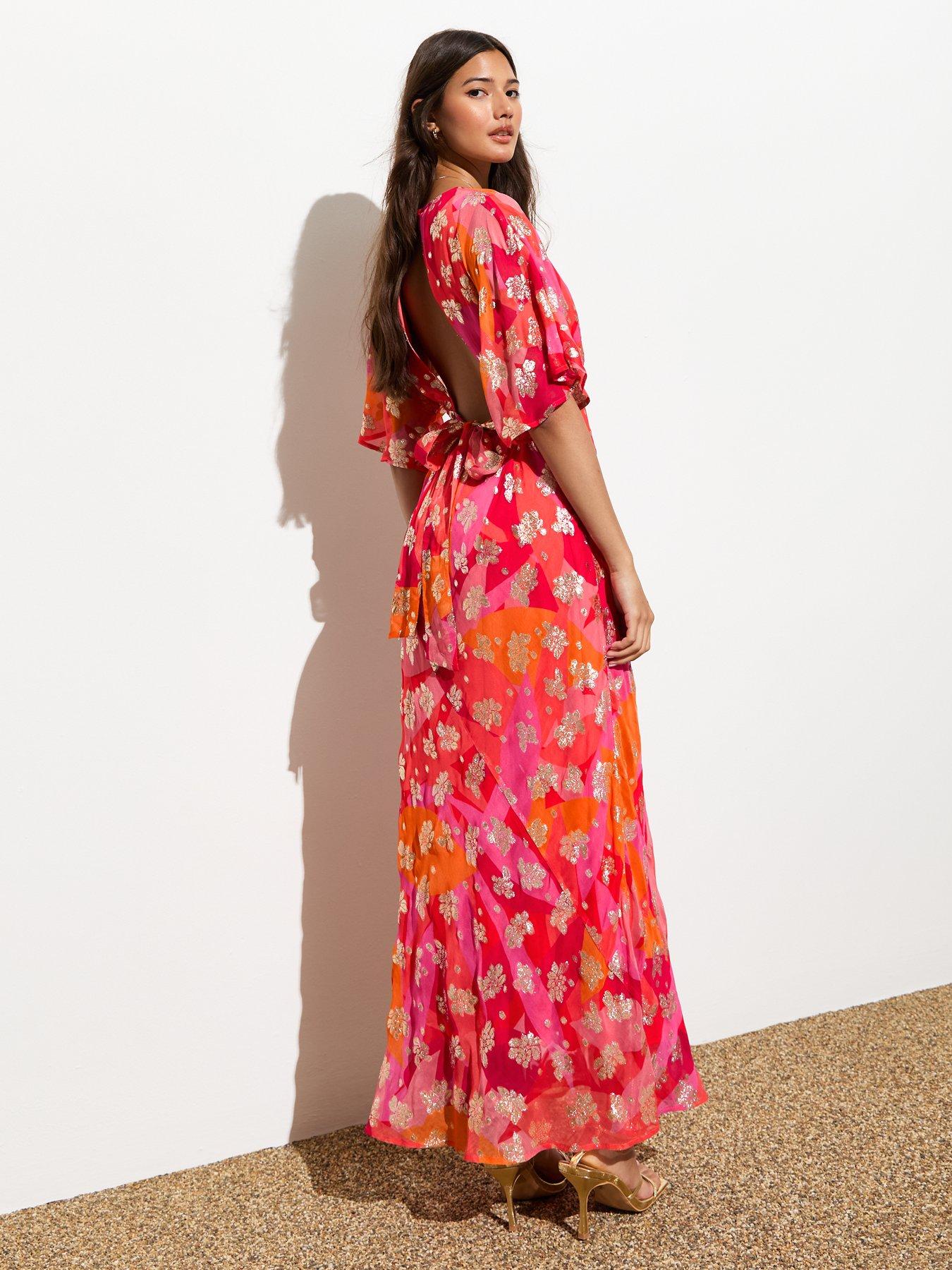 New Look Orange Gold Floral Print Maxi Dress Very