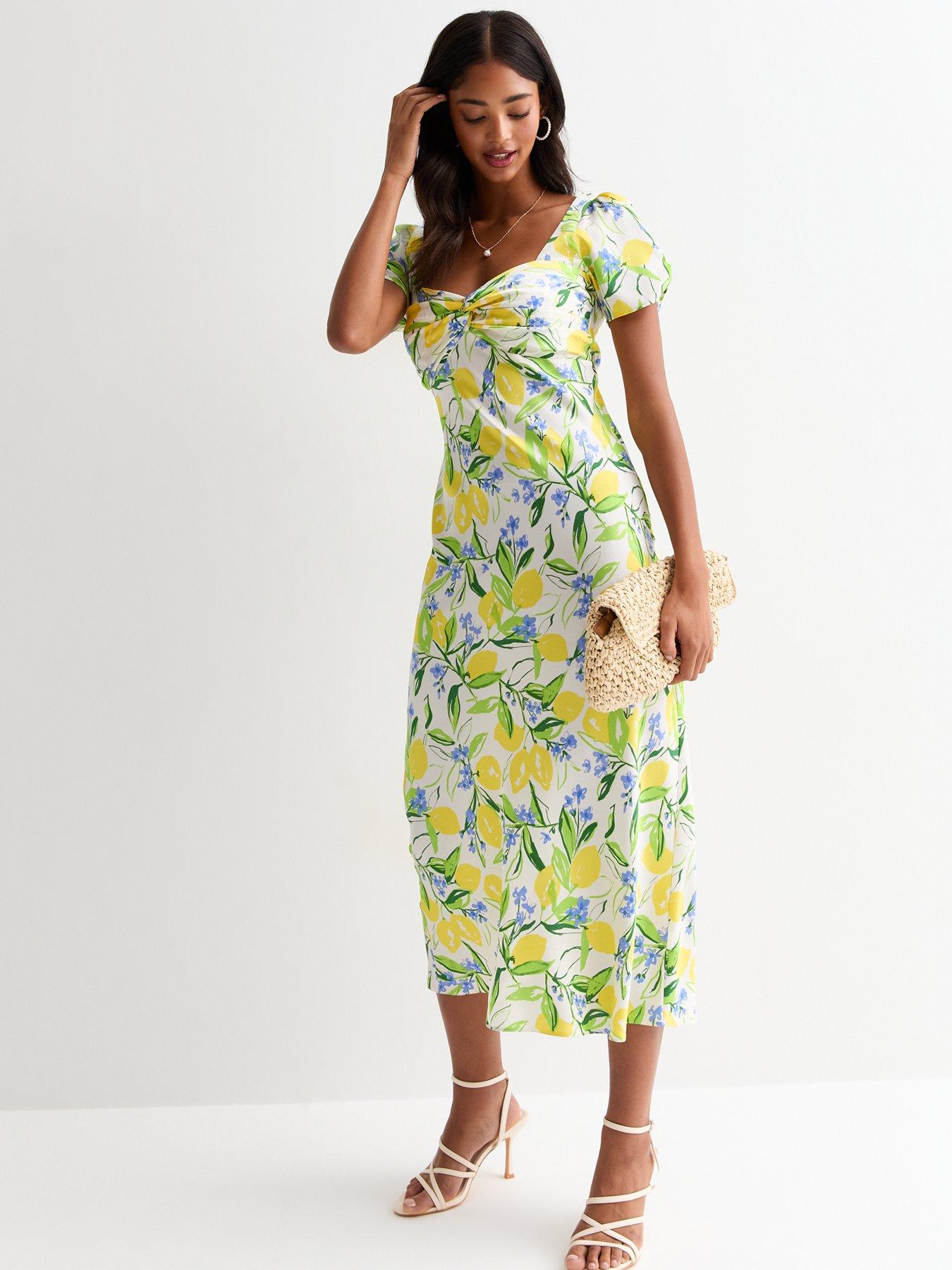 Cream Lemon Pattern Midaxi Dress