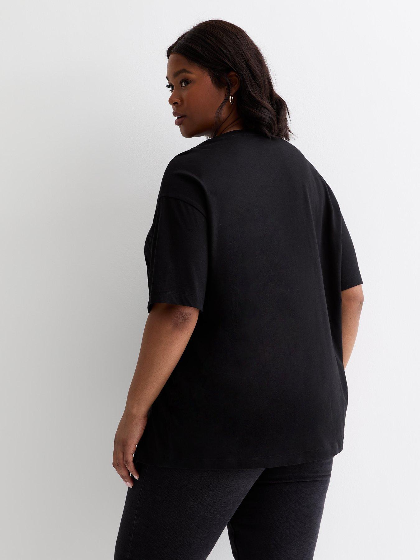 New Look Curves Black Cotton Split Hem T-shirt | Very.co.uk