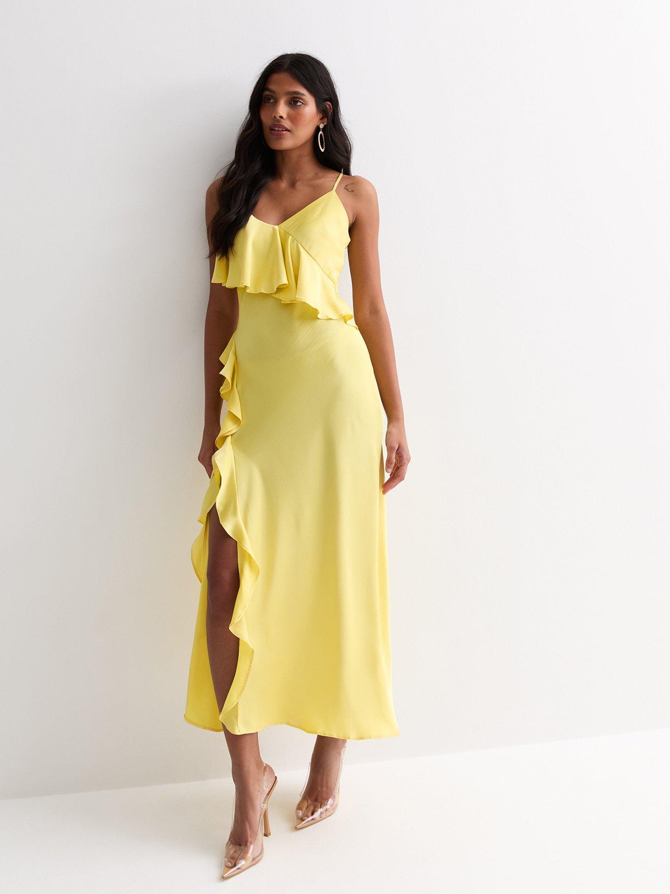 New Look Yellow Ruffle Split hem Strappy Midaxi Dress Very